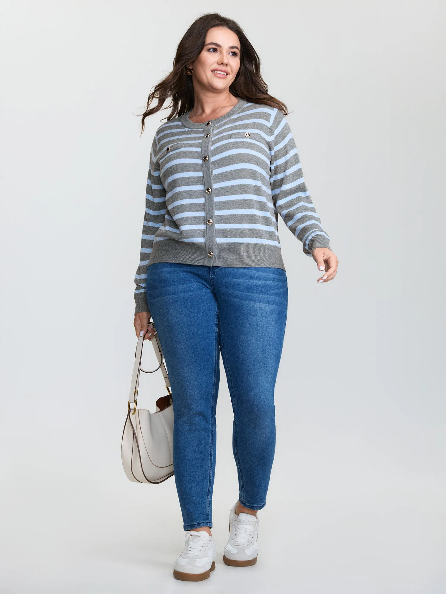 Striped Metallic Button Knit Cardigan sold by Bloomchic product image thumbnail 3