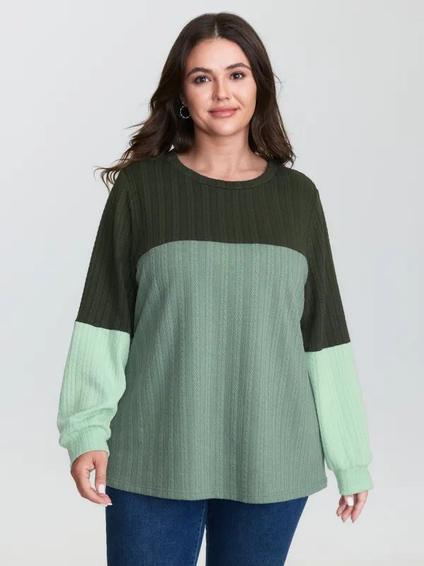 Colorblock Textured Round Neck Sweatshirt sold by Bloomchic