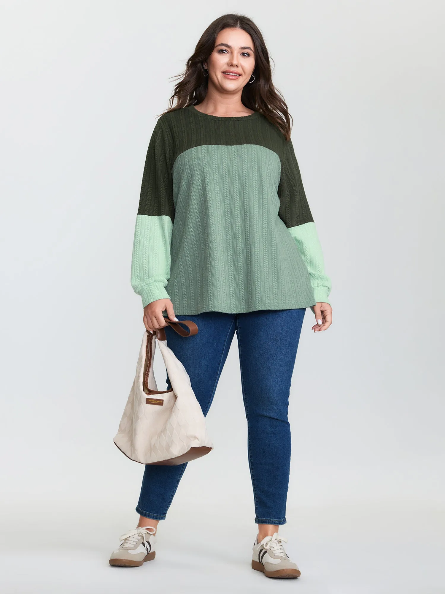 Colorblock Textured Round Neck Sweatshirt sold by Bloomchic product image thumbnail 3