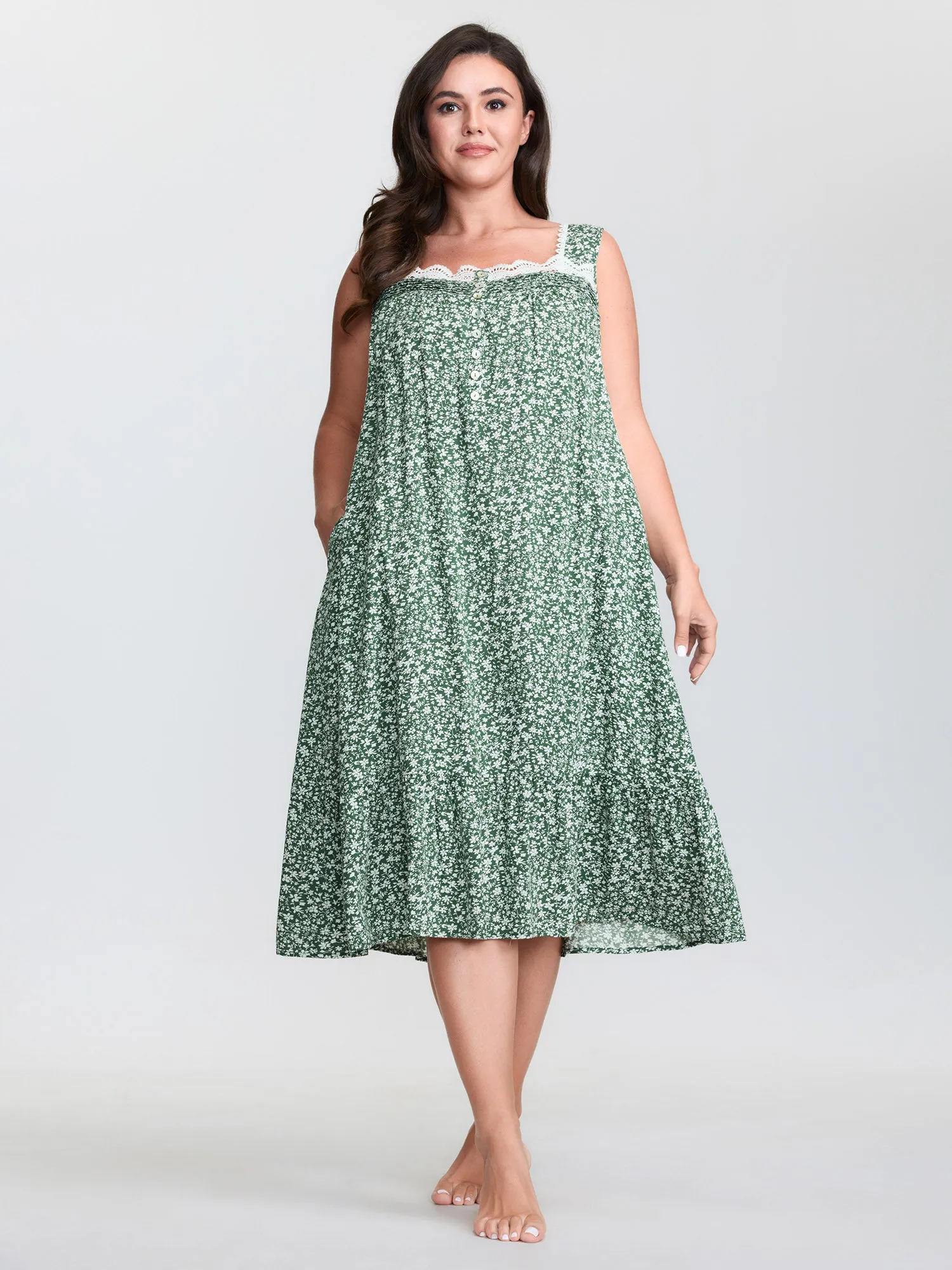 Floral Lace Trim Color Contrast Sleep Dress sold by Bloomchic product image thumbnail 3