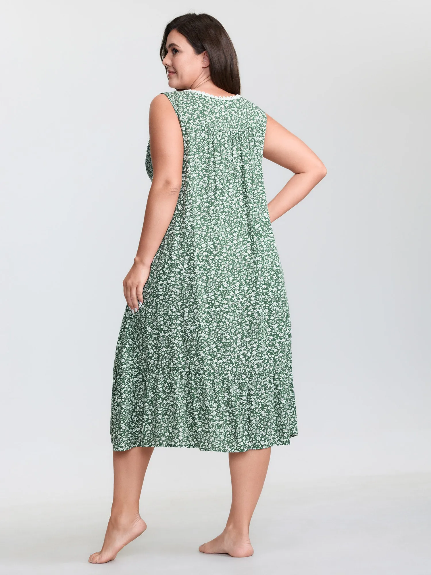 Floral Lace Trim Color Contrast Sleep Dress sold by Bloomchic product image thumbnail 5