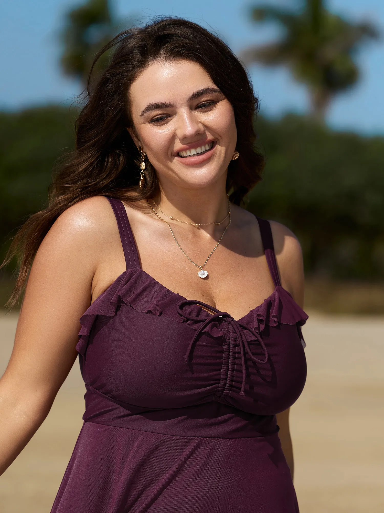 Sheer Ruffled Channel Drawstring Swim Dress sold by Bloomchic product image thumbnail 3