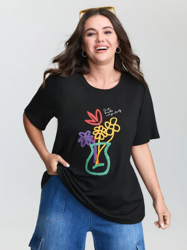Supersoft Colorful Embroidered T-Shirt sold by Bloomchic