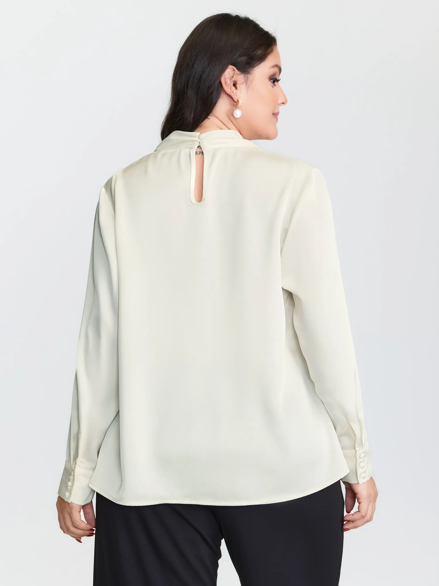 Draped Plain Satin Cuffed Blouse sold by Bloomchic product image thumbnail 5