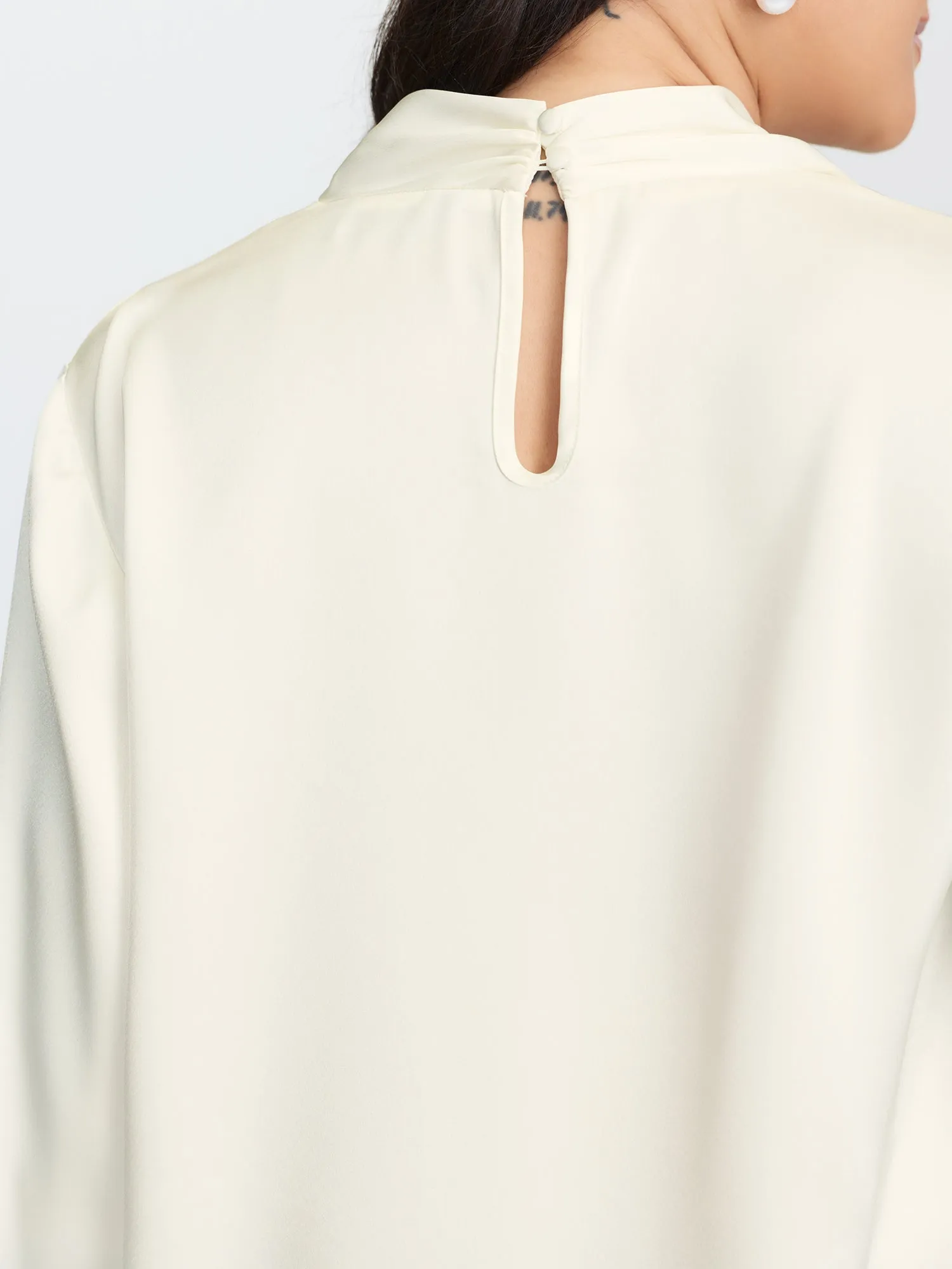 Draped Plain Satin Cuffed Blouse sold by Bloomchic product image thumbnail 4