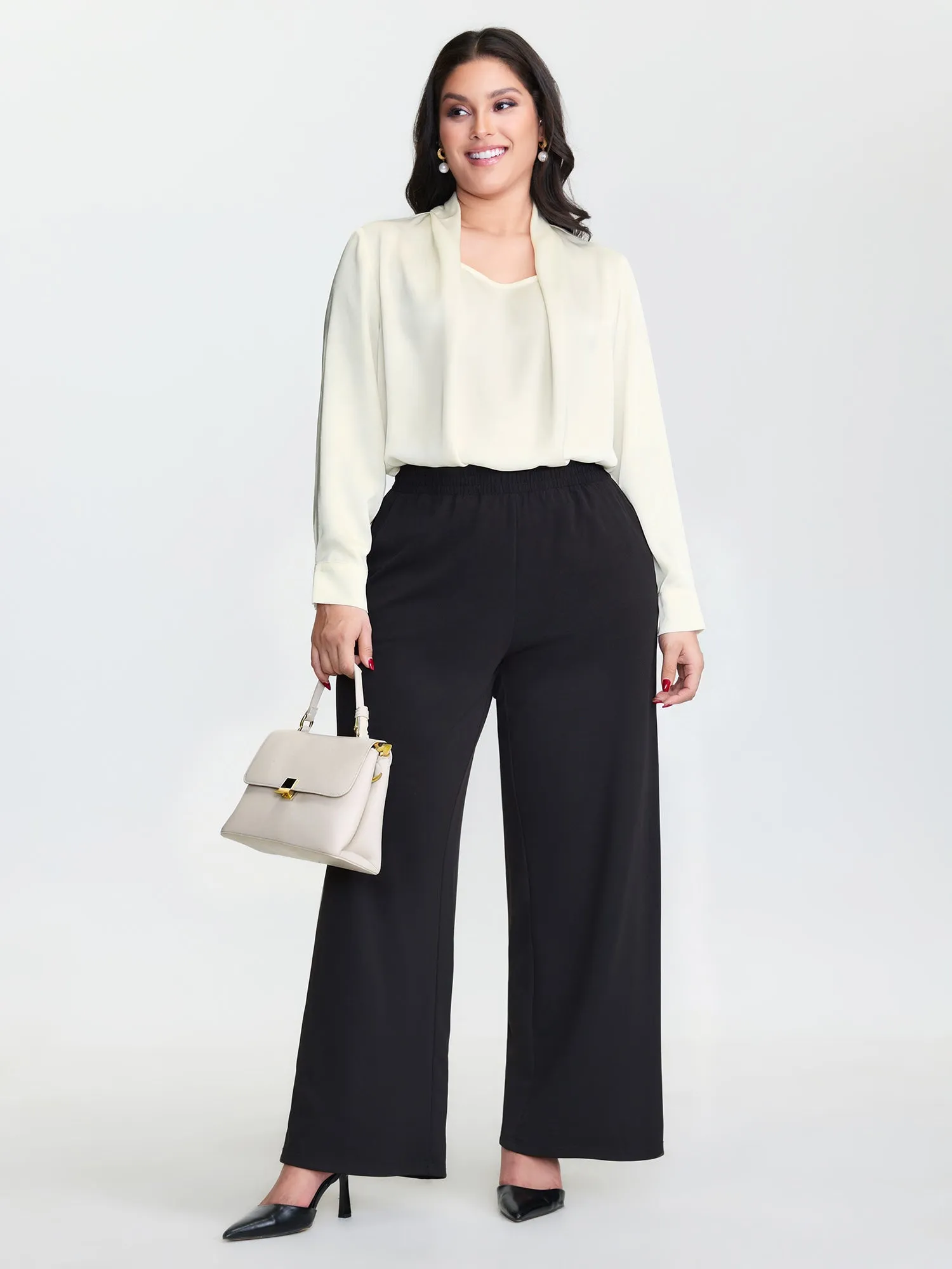 Draped Plain Satin Cuffed Blouse sold by Bloomchic product image thumbnail 2