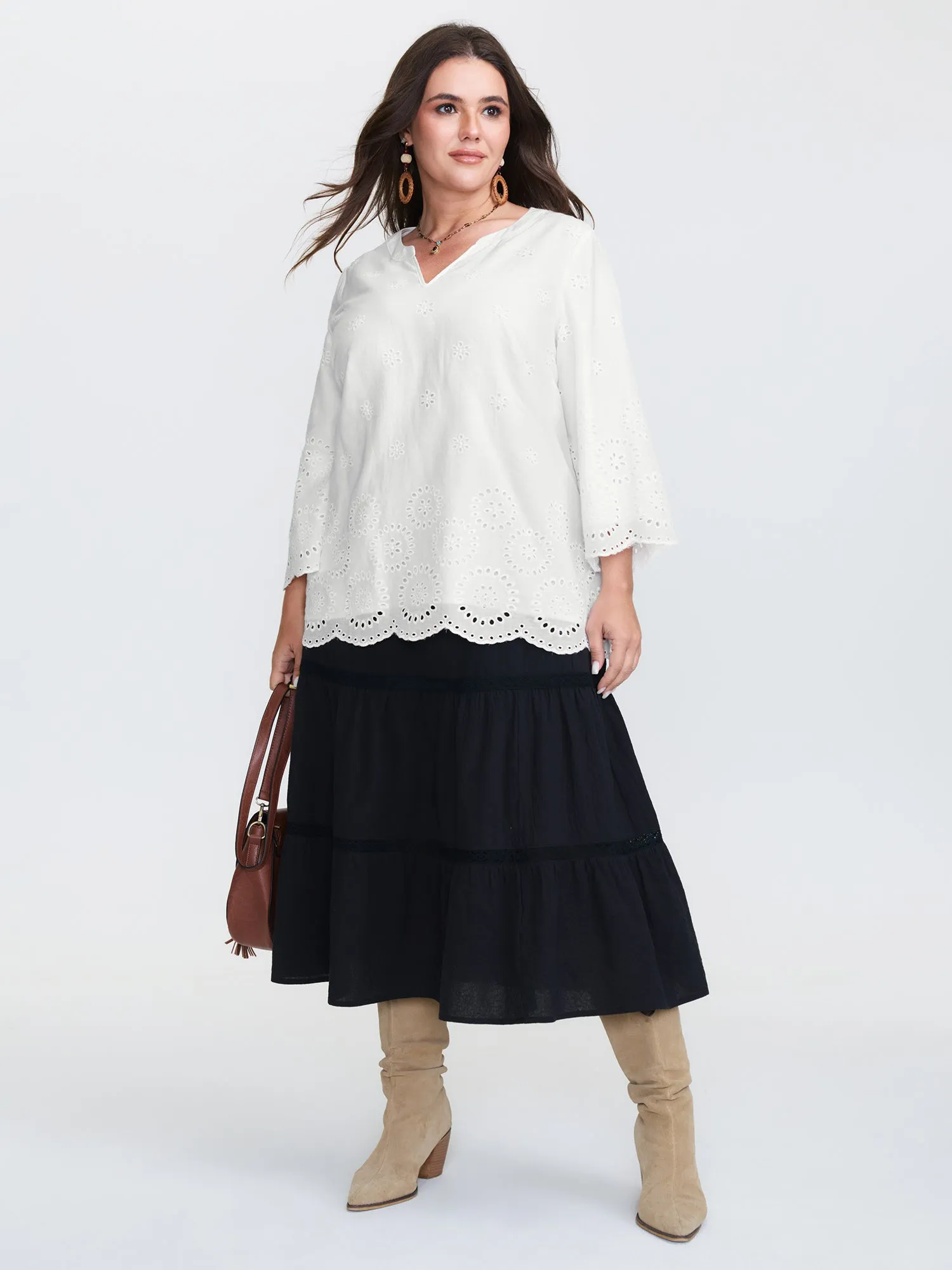 Floral Eyelet Trim Notched Collar Blouse sold by Bloomchic product image thumbnail 2