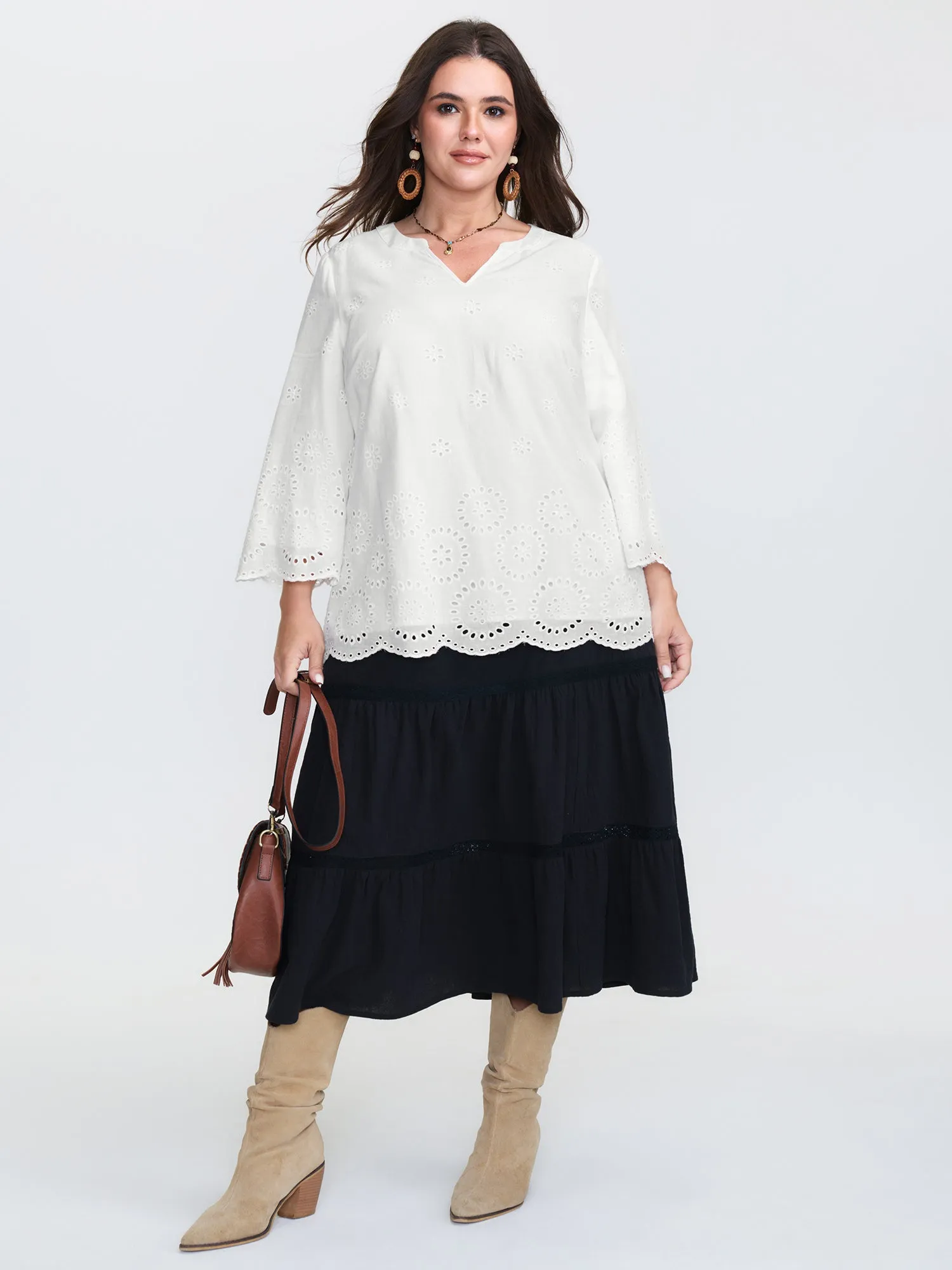 Floral Eyelet Trim Notched Collar Blouse sold by Bloomchic product image thumbnail 3