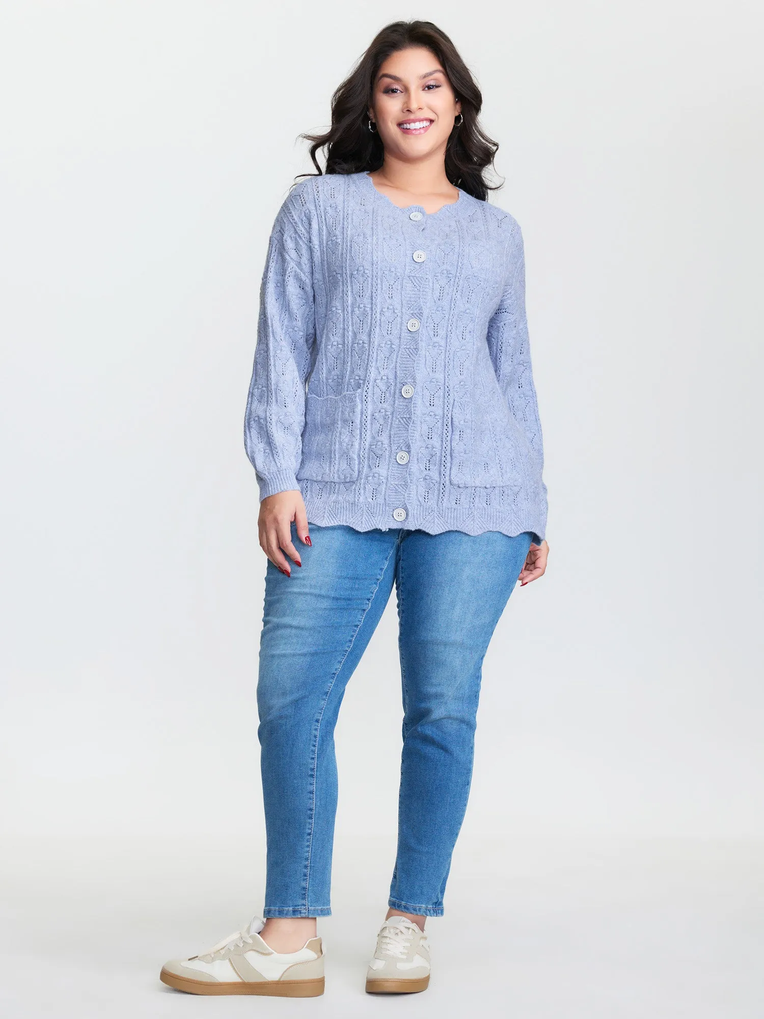 Textured Lantern Sleeve Button Knit Cardigan sold by Bloomchic product image thumbnail 2