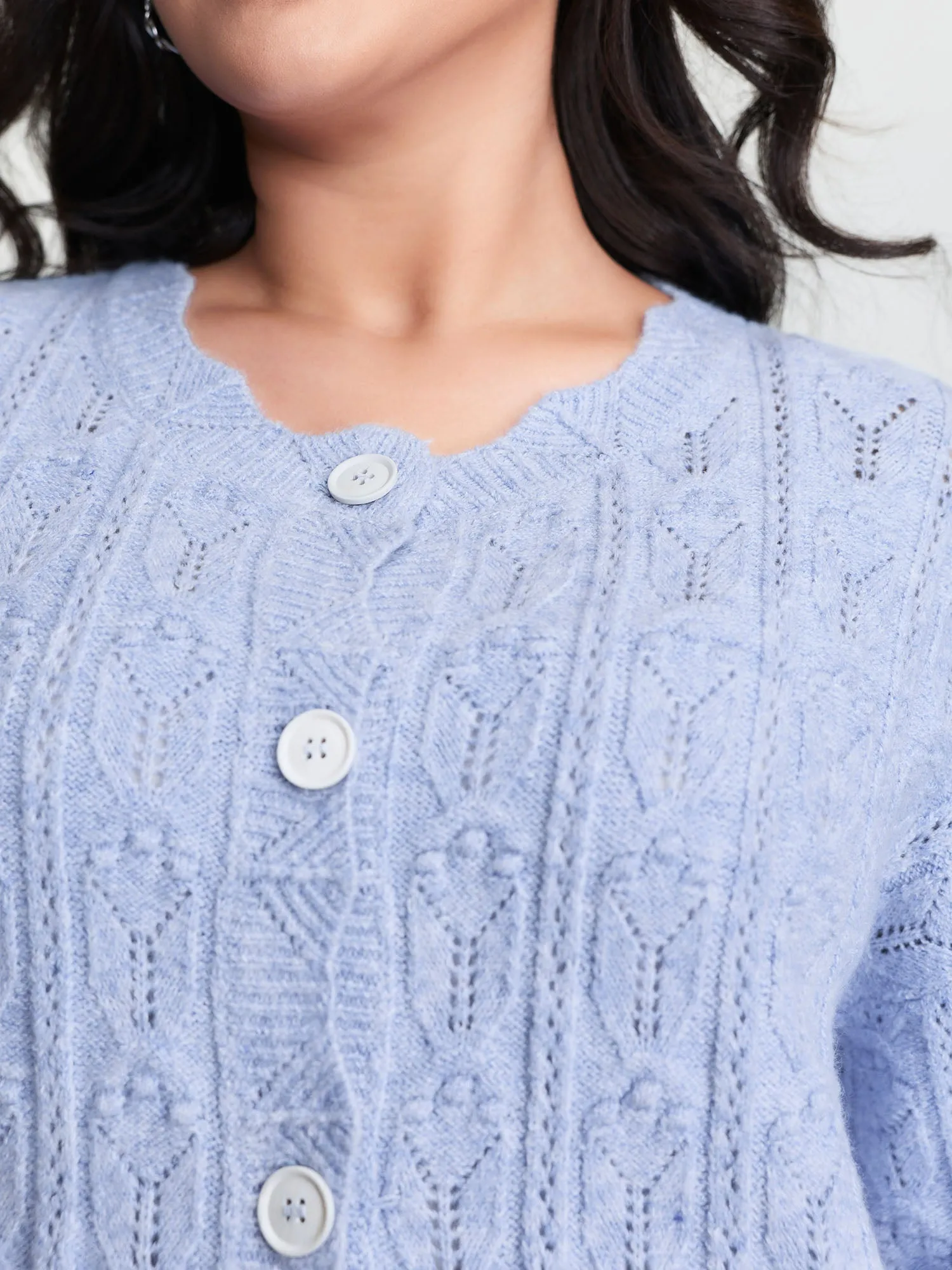 Textured Lantern Sleeve Button Knit Cardigan sold by Bloomchic product image thumbnail 4