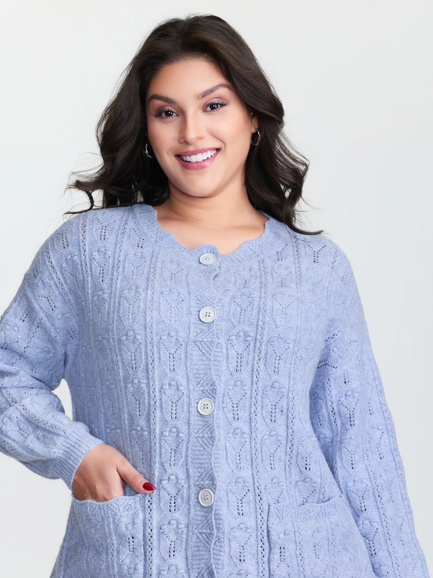Textured Lantern Sleeve Button Knit Cardigan sold by Bloomchic product image thumbnail 3