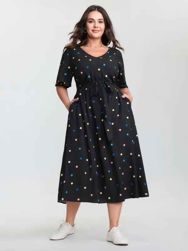 Colorful Polka Dots Belted Midi Dress sold by Bloomchic