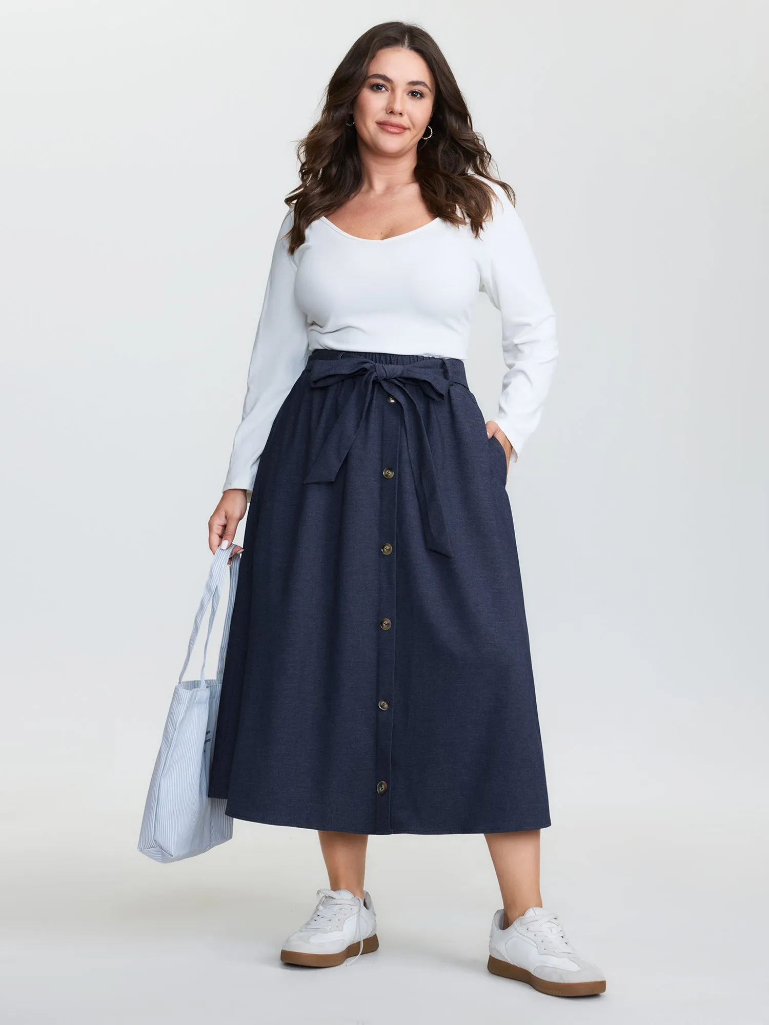 Stretchy Button Detail Waist-Tie Maxi Skirt sold by Bloomchic product image thumbnail 2