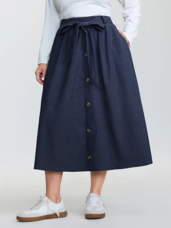 Stretchy Button Detail Waist-Tie Maxi Skirt made by Bloomchic