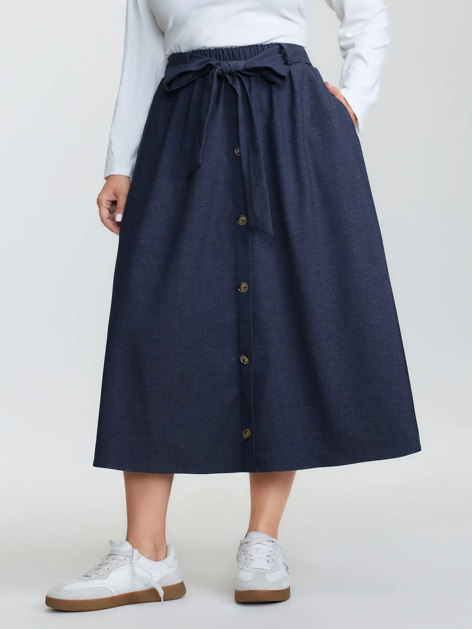 Stretchy Button Detail Waist-Tie Maxi Skirt sold by Bloomchic