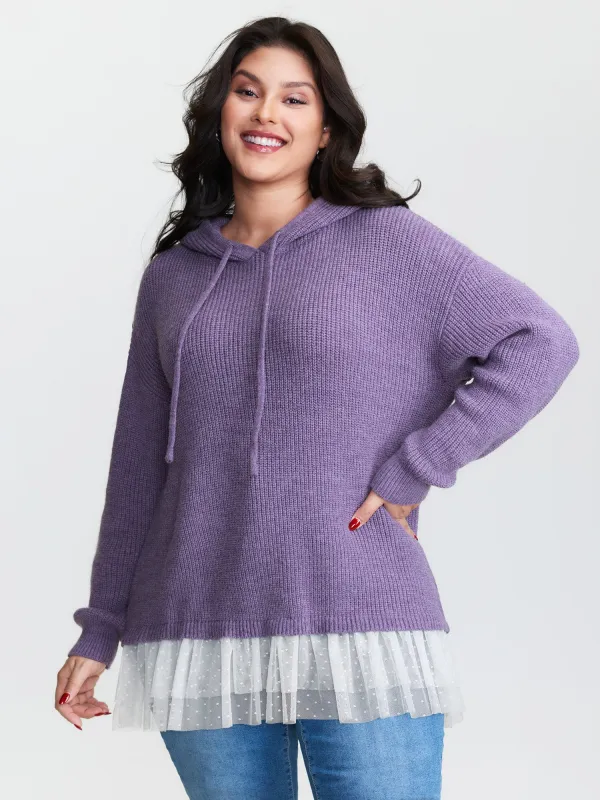 Textured Mesh Hooded Pullover sold by Bloomchic