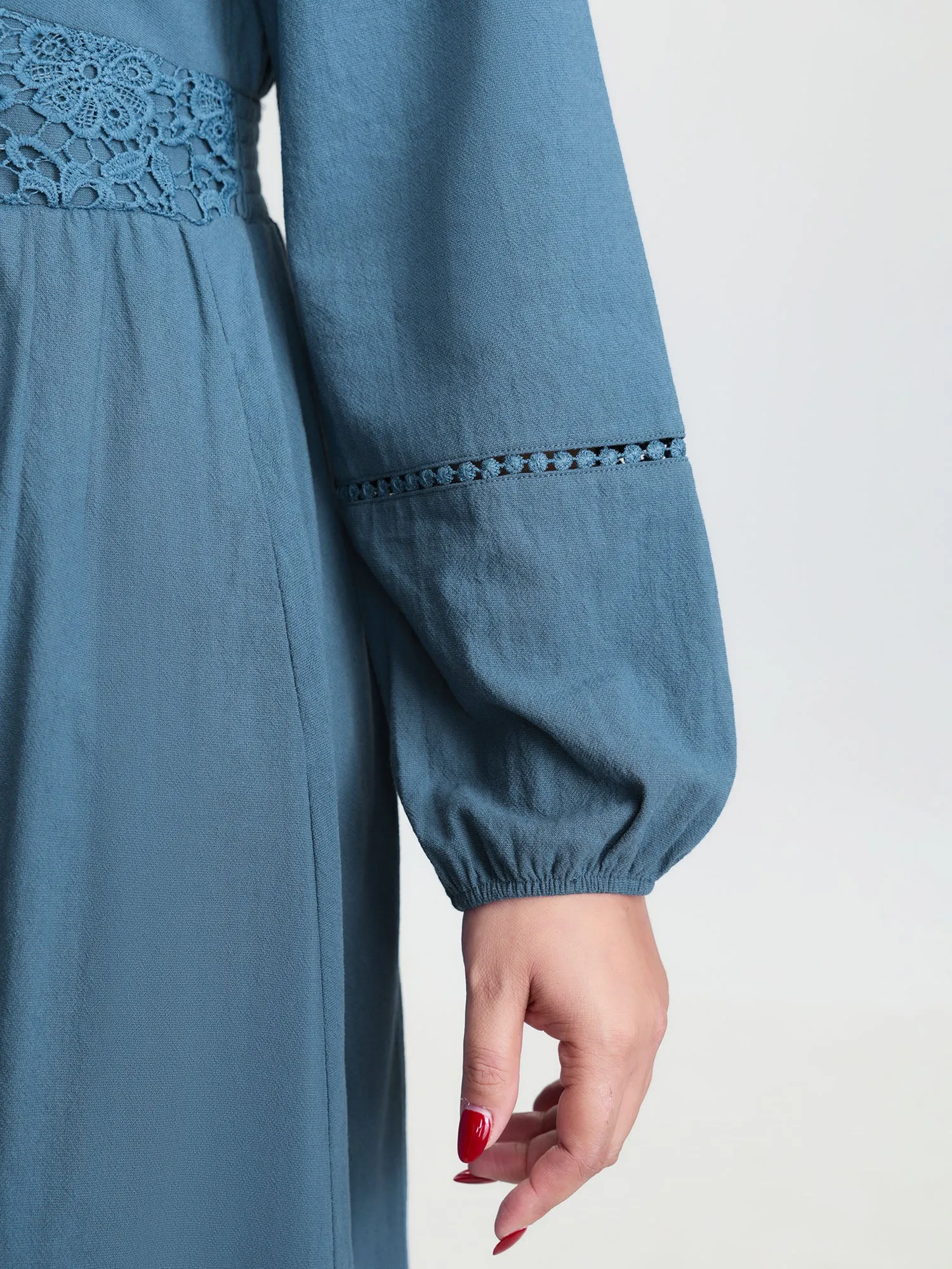 Lace Trim Shirred Pocket Maxi Dress sold by Bloomchic product image thumbnail 5