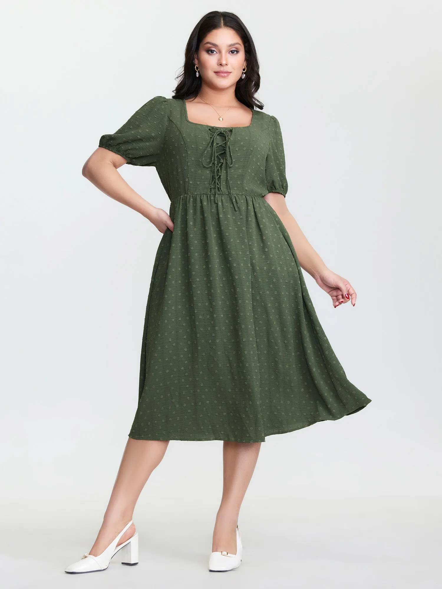 Cross-Tie Stretchy Waist Pocket Midi Dress sold by Bloomchic product image thumbnail 2