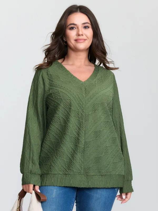 Textured V-Neck Stretchy Hem T-Shirt sold by Bloomchic