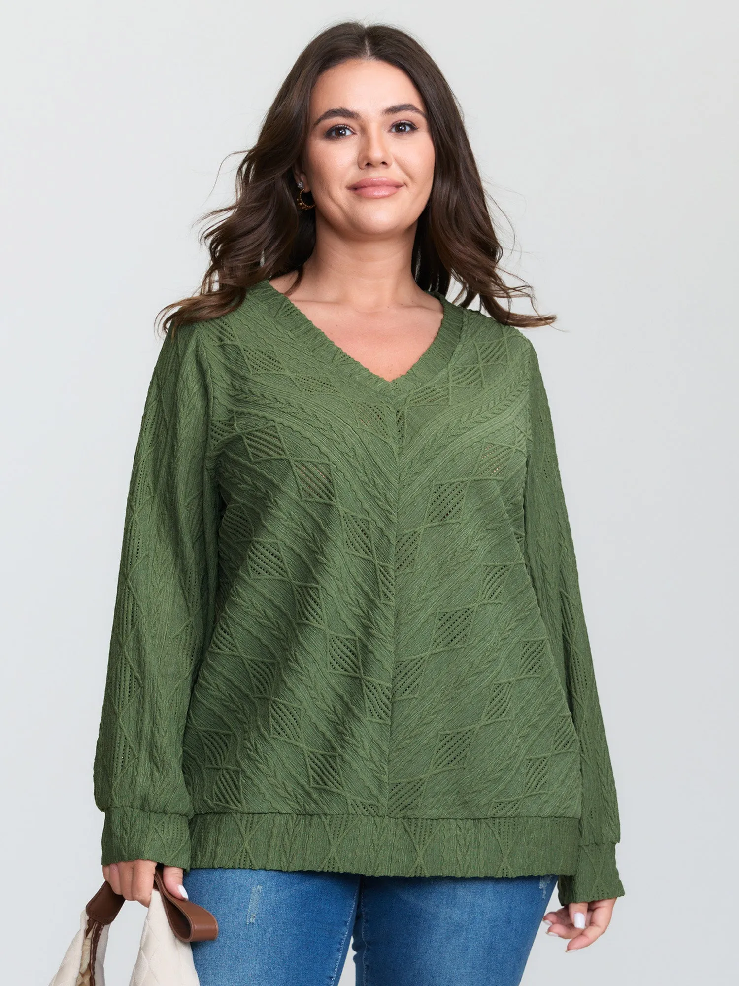 Textured V-Neck Stretchy Hem T-Shirt sold by Bloomchic