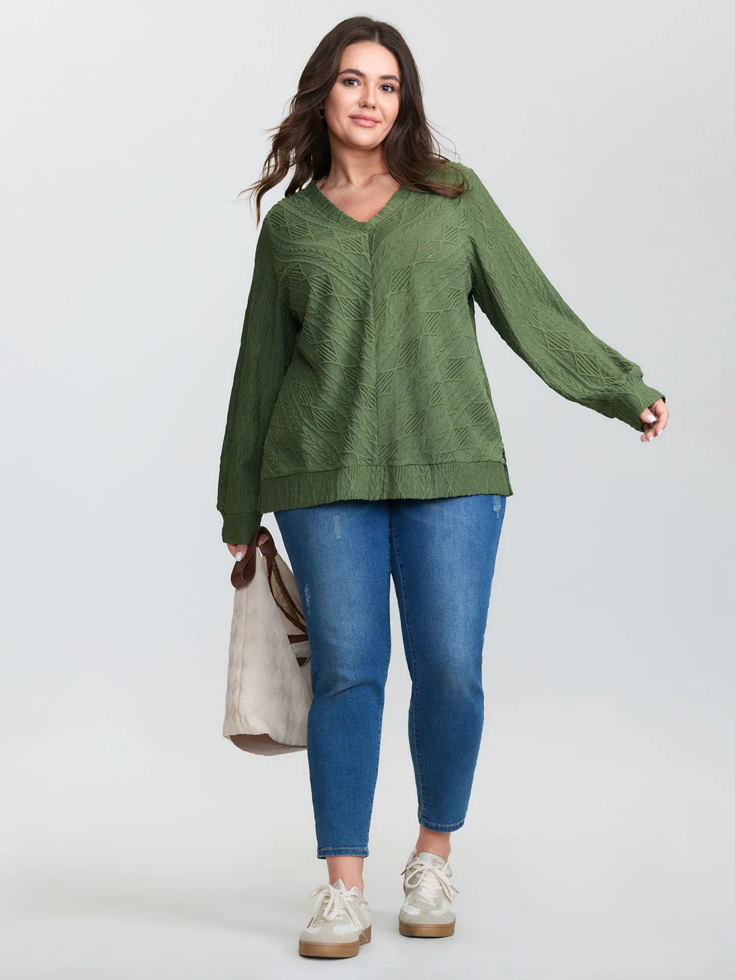 Textured V-Neck Stretchy Hem T-Shirt sold by Bloomchic product image thumbnail 3