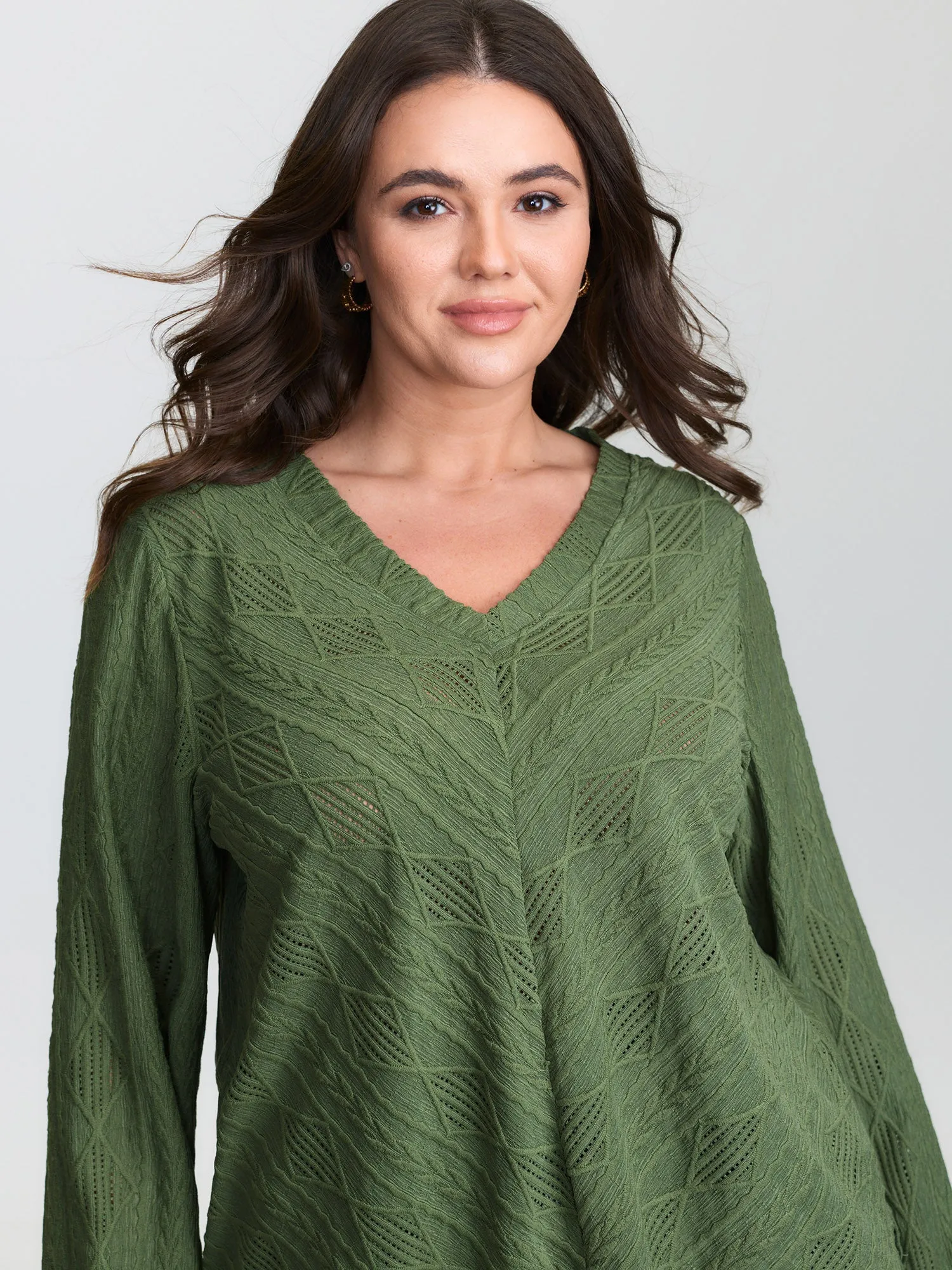 Textured V-Neck Stretchy Hem T-Shirt sold by Bloomchic product image thumbnail 2