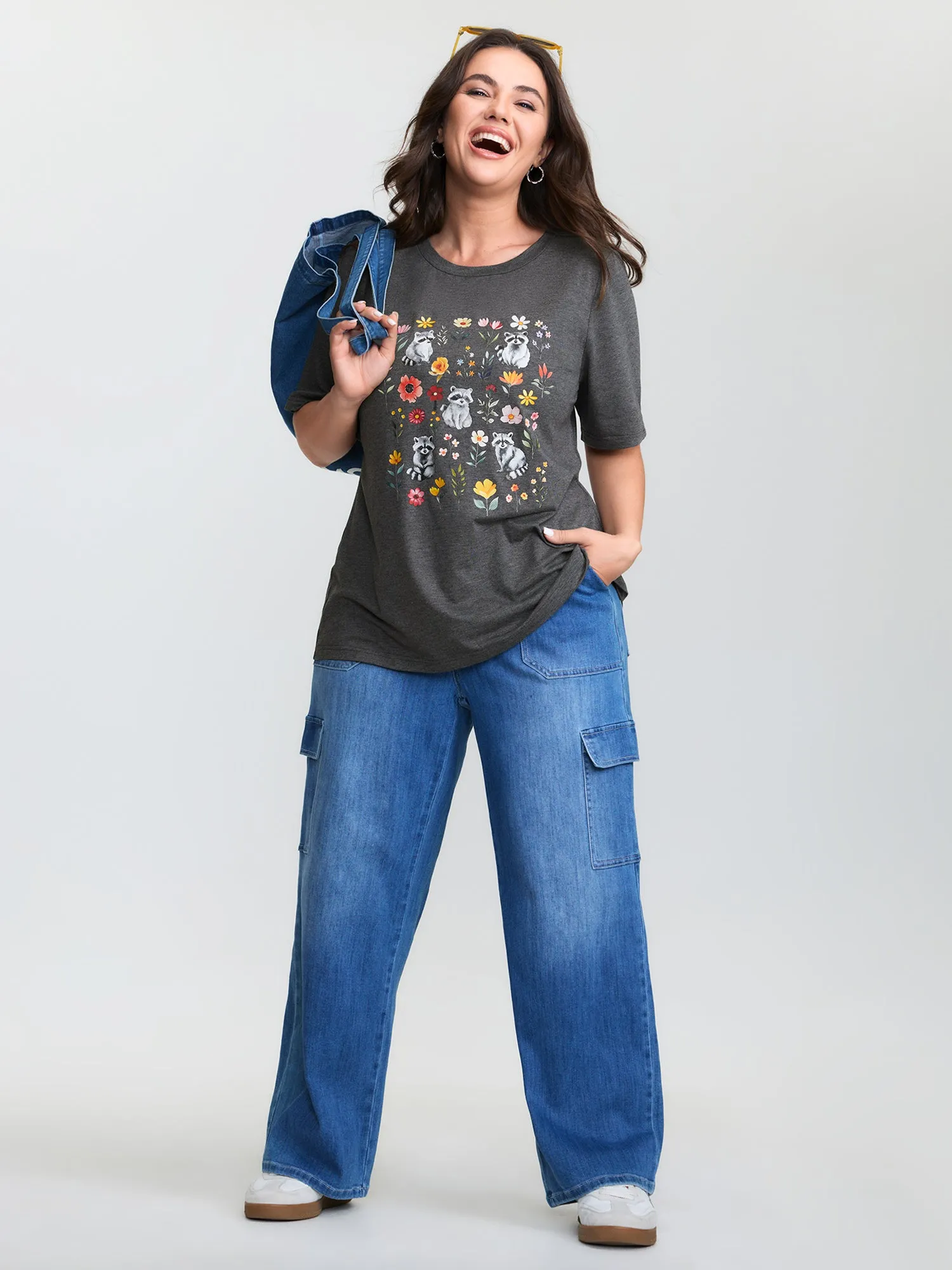 Floral Print Stretchy Round Neck T-Shirt sold by Bloomchic product image thumbnail 3