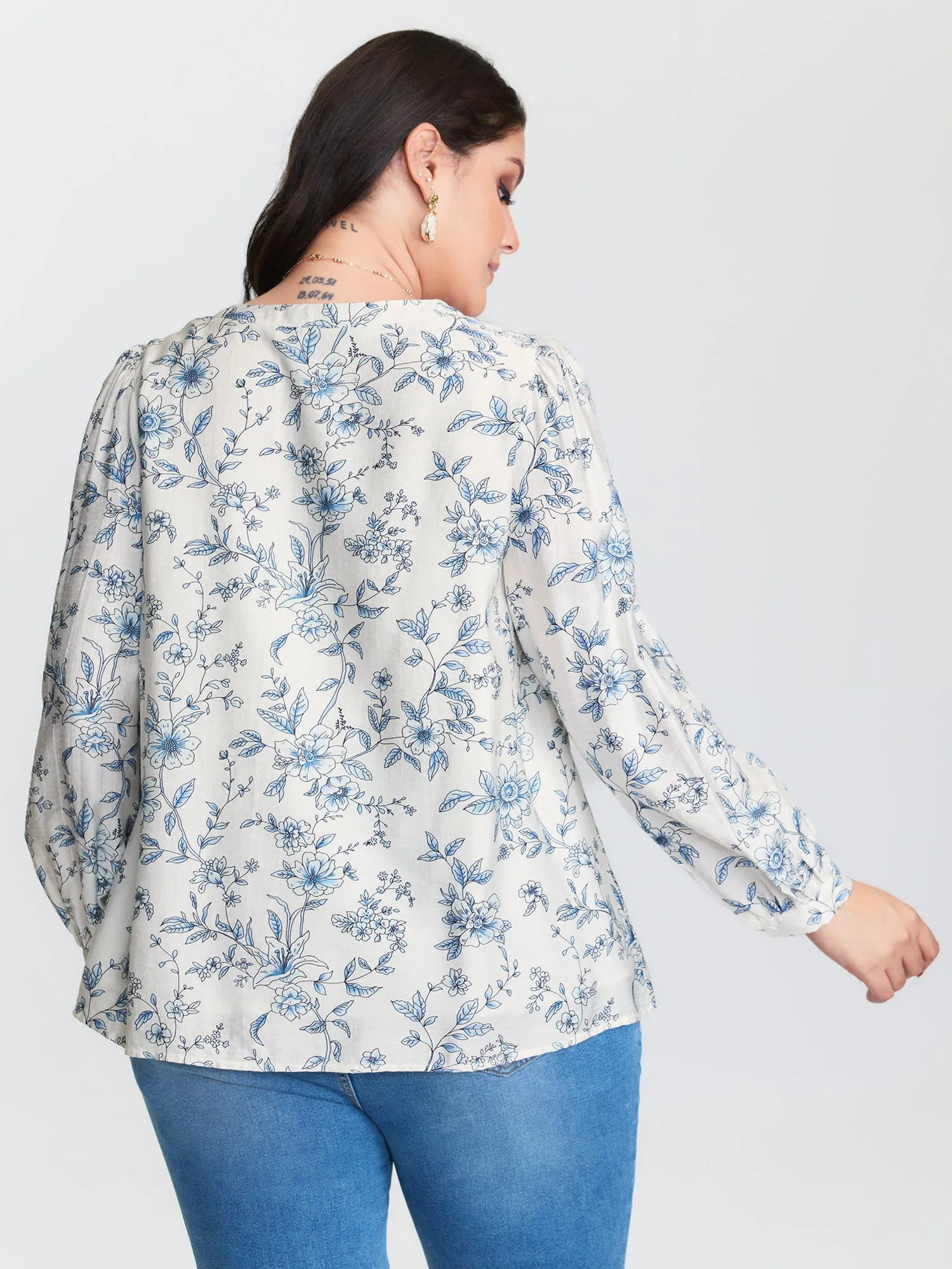 Floral Print Neckline Tie Blouse sold by Bloomchic product image thumbnail 4