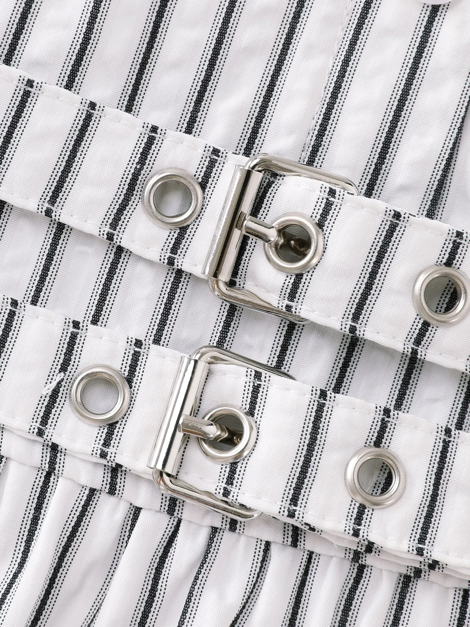 Striped Tab Sleeve Double Belt Midi Shirt Dress sold by Bloomchic product image thumbnail 5