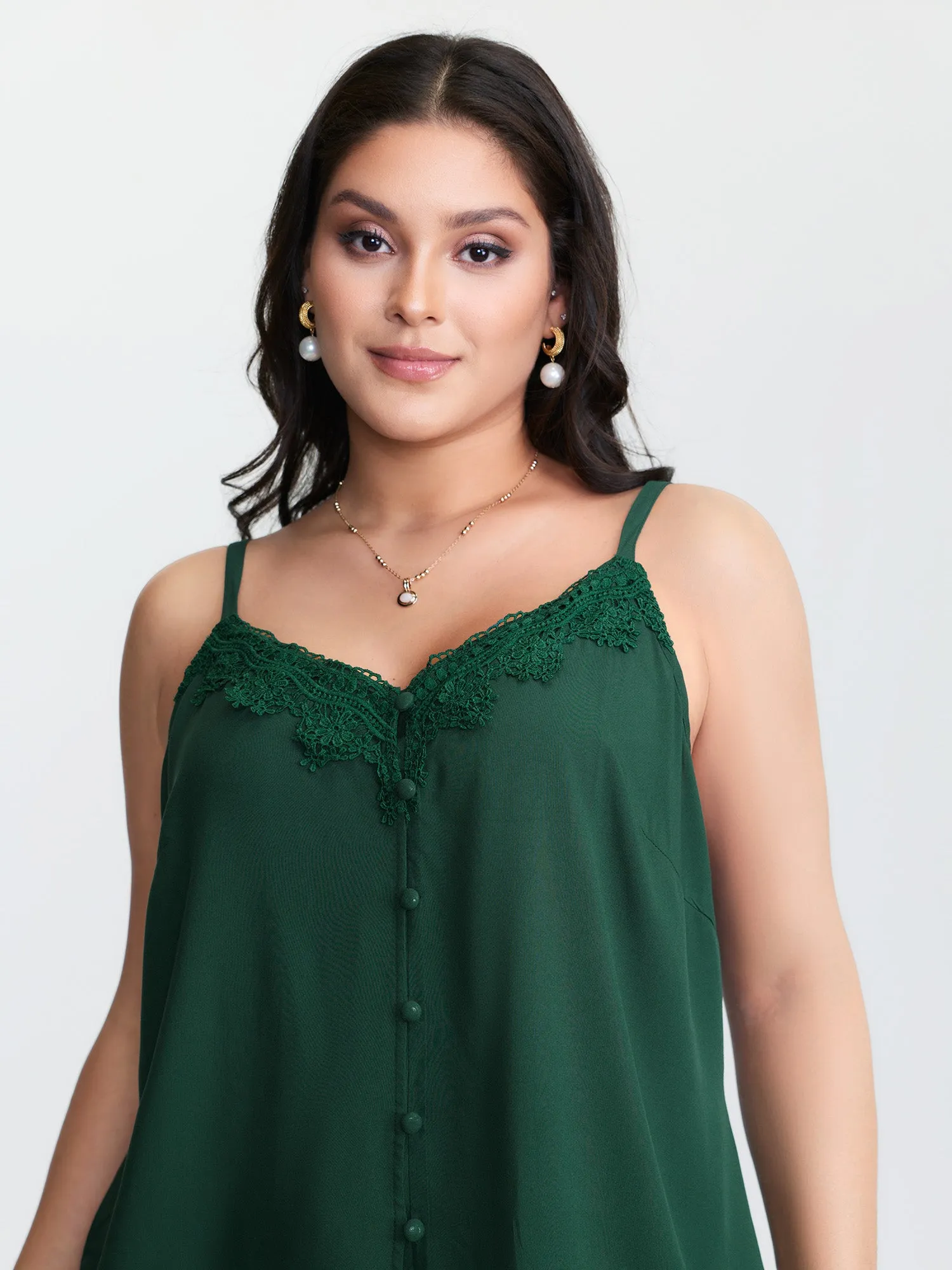 Lace Trim Adjustable Button Detail Tank Top sold by Bloomchic product image thumbnail 3