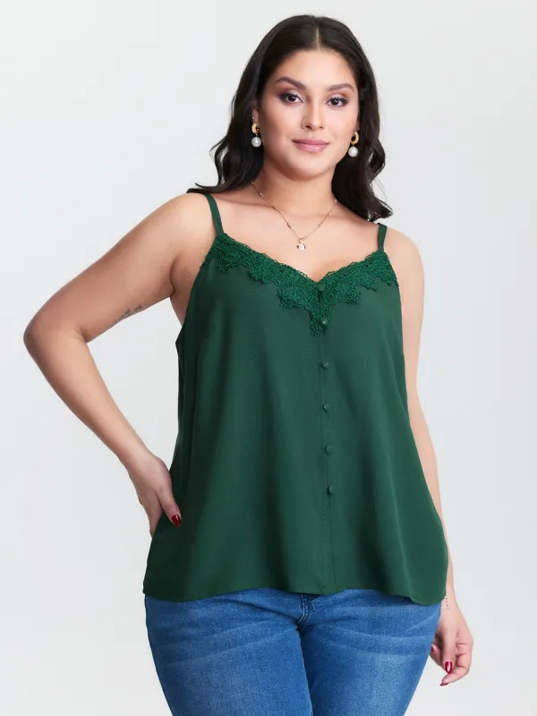 Lace Trim Adjustable Button Detail Tank Top sold by Bloomchic