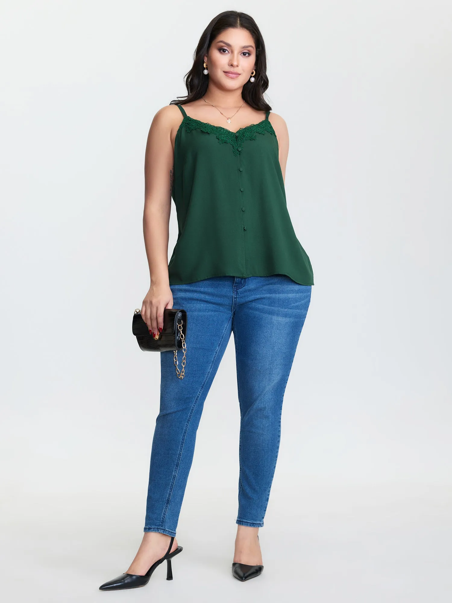 Lace Trim Adjustable Button Detail Tank Top sold by Bloomchic product image thumbnail 2