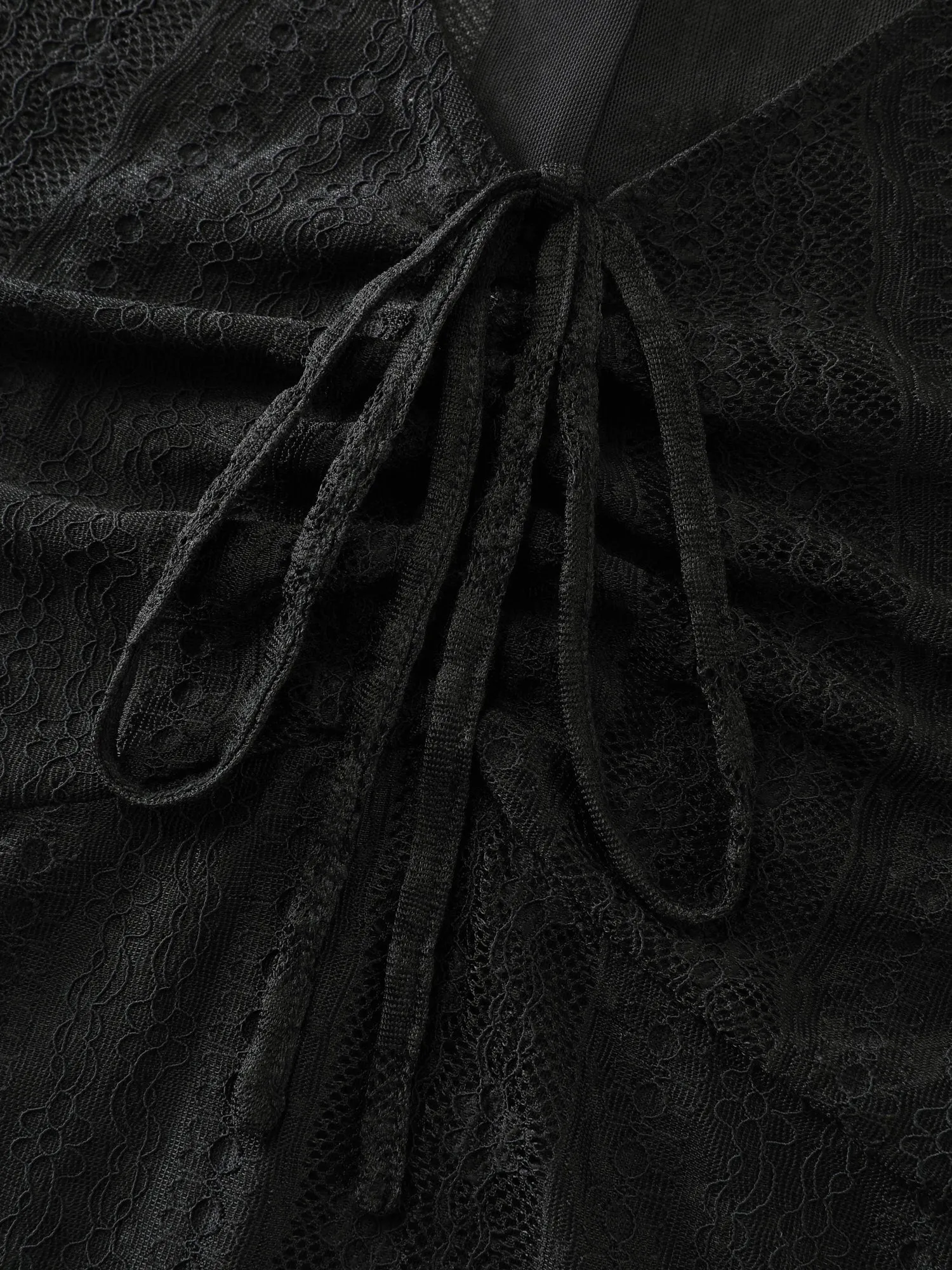 Lace Ruched Drawstring Neckline Knit Top sold by Bloomchic product image thumbnail 5