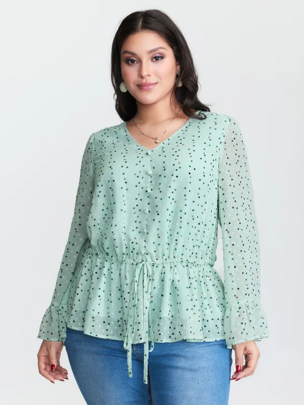 Polka Dots Waist-Tie V-Neck Blouse sold by Bloomchic