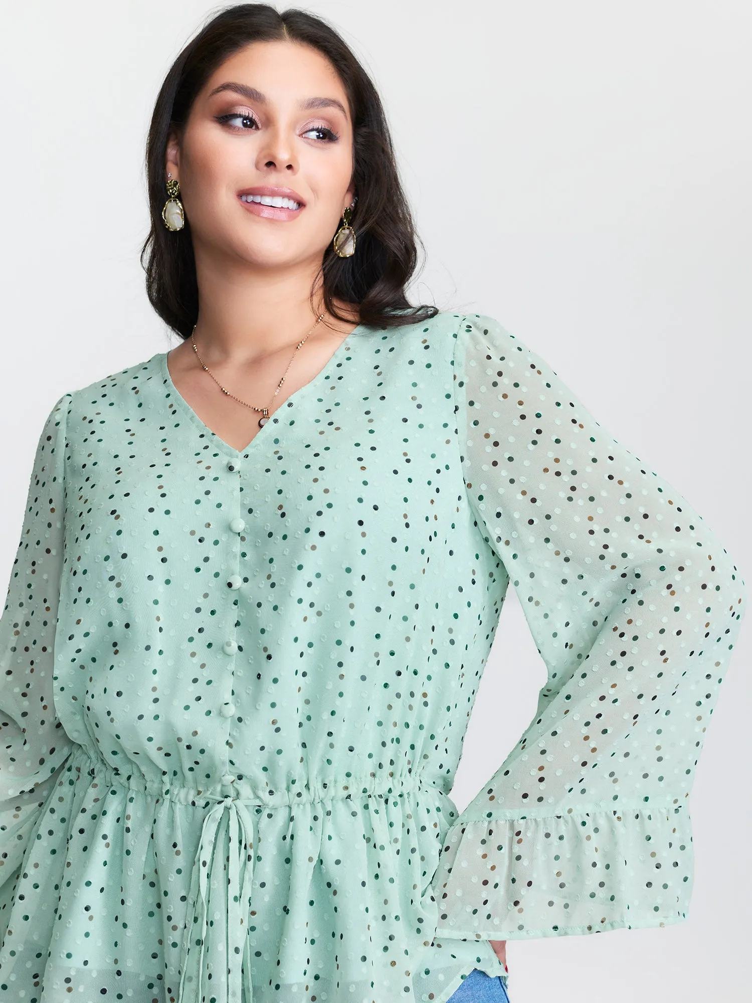 Polka Dots Waist-Tie V-Neck Blouse sold by Bloomchic product image thumbnail 3