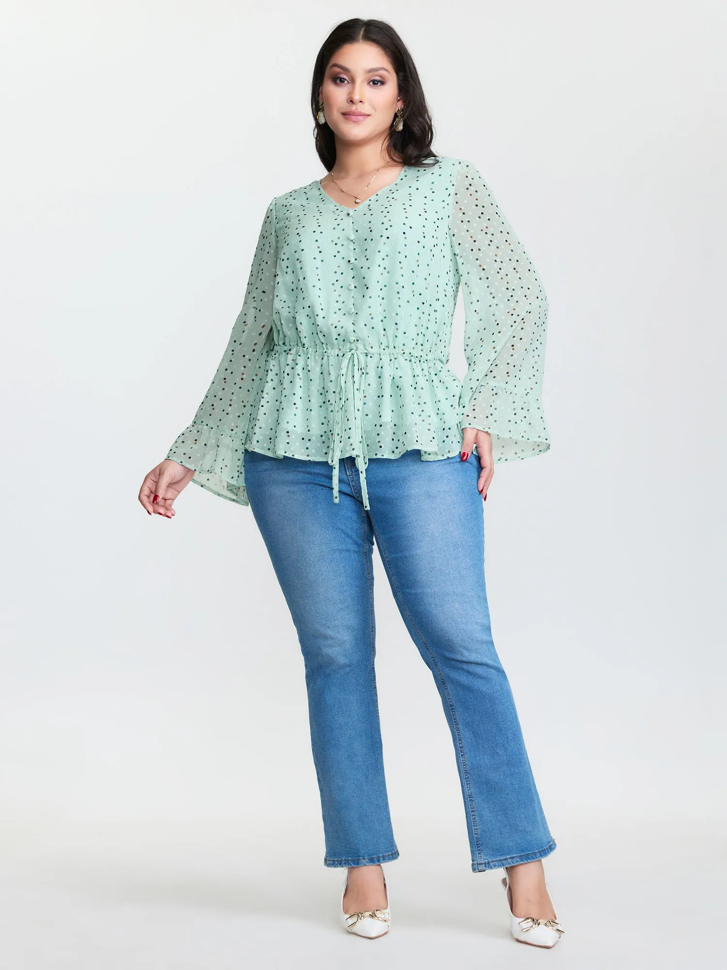 Polka Dots Waist-Tie V-Neck Blouse sold by Bloomchic product image thumbnail 2