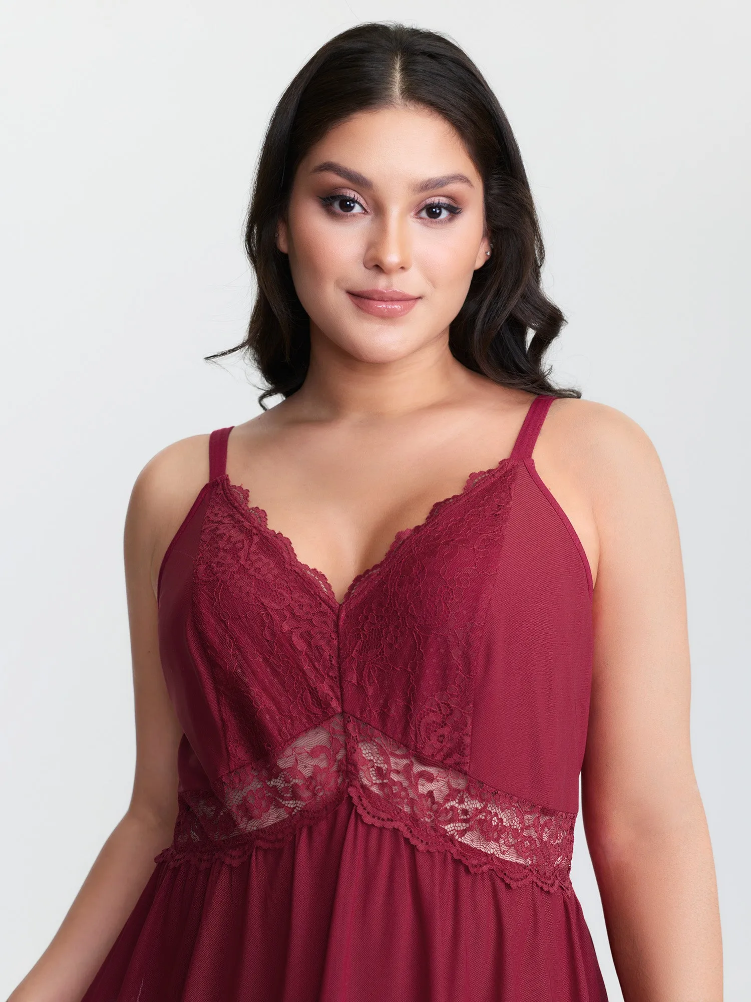 Lace Mesh V-Neckline Sheer Lounge Jumpsuit sold by Bloomchic product image thumbnail 3