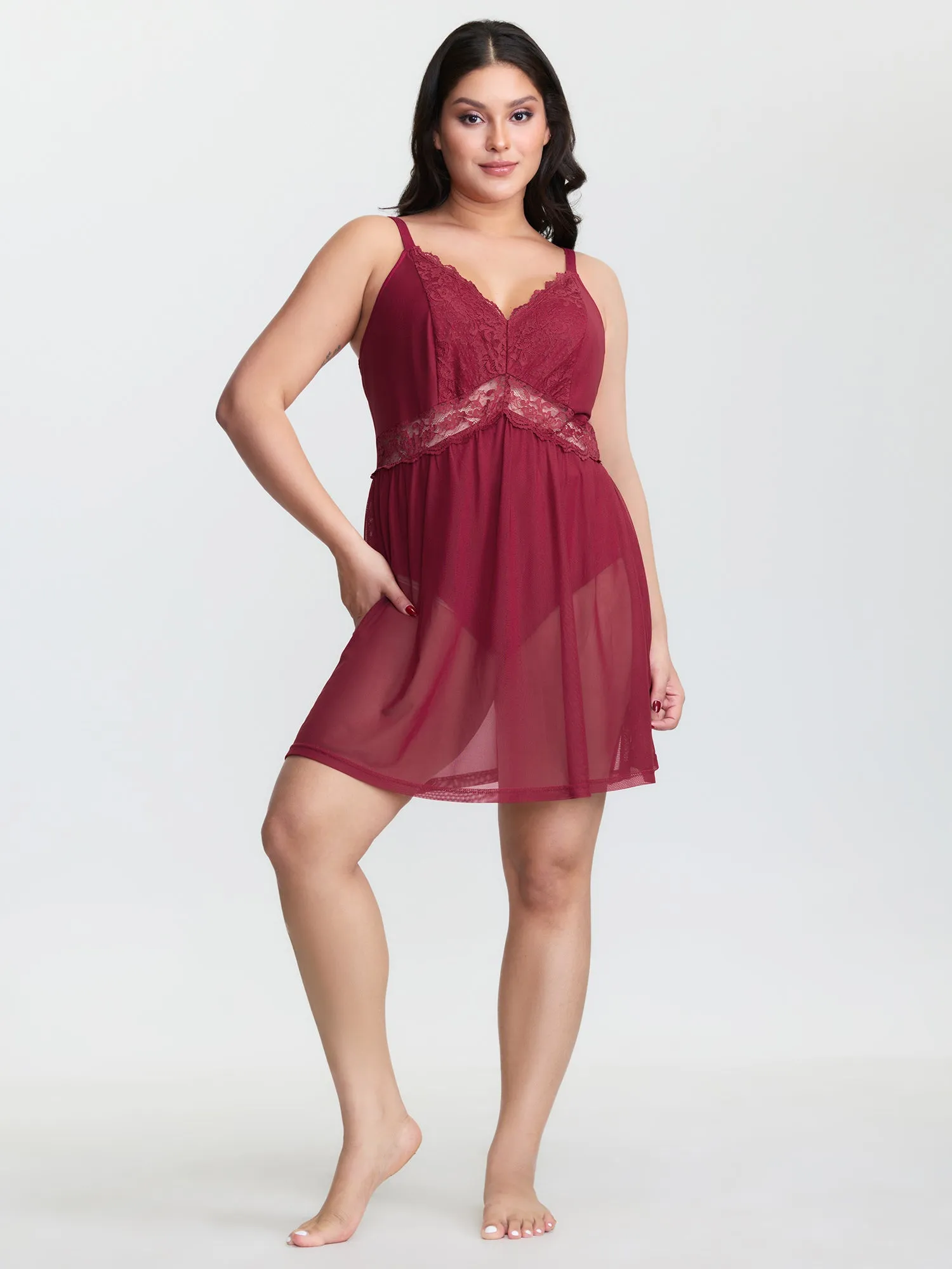 Lace Mesh V-Neckline Sheer Lounge Jumpsuit sold by Bloomchic product image thumbnail 2