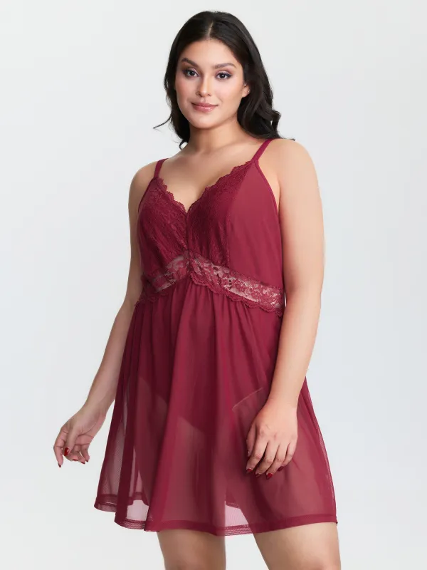 Lace Mesh V-Neckline Sheer Lounge Jumpsuit sold by Bloomchic