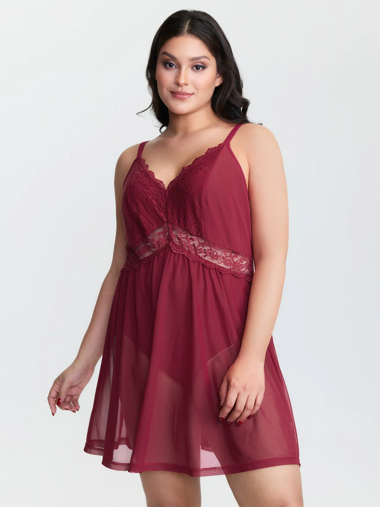 Lace Mesh V-Neckline Sheer Lounge Jumpsuit sold by Bloomchic