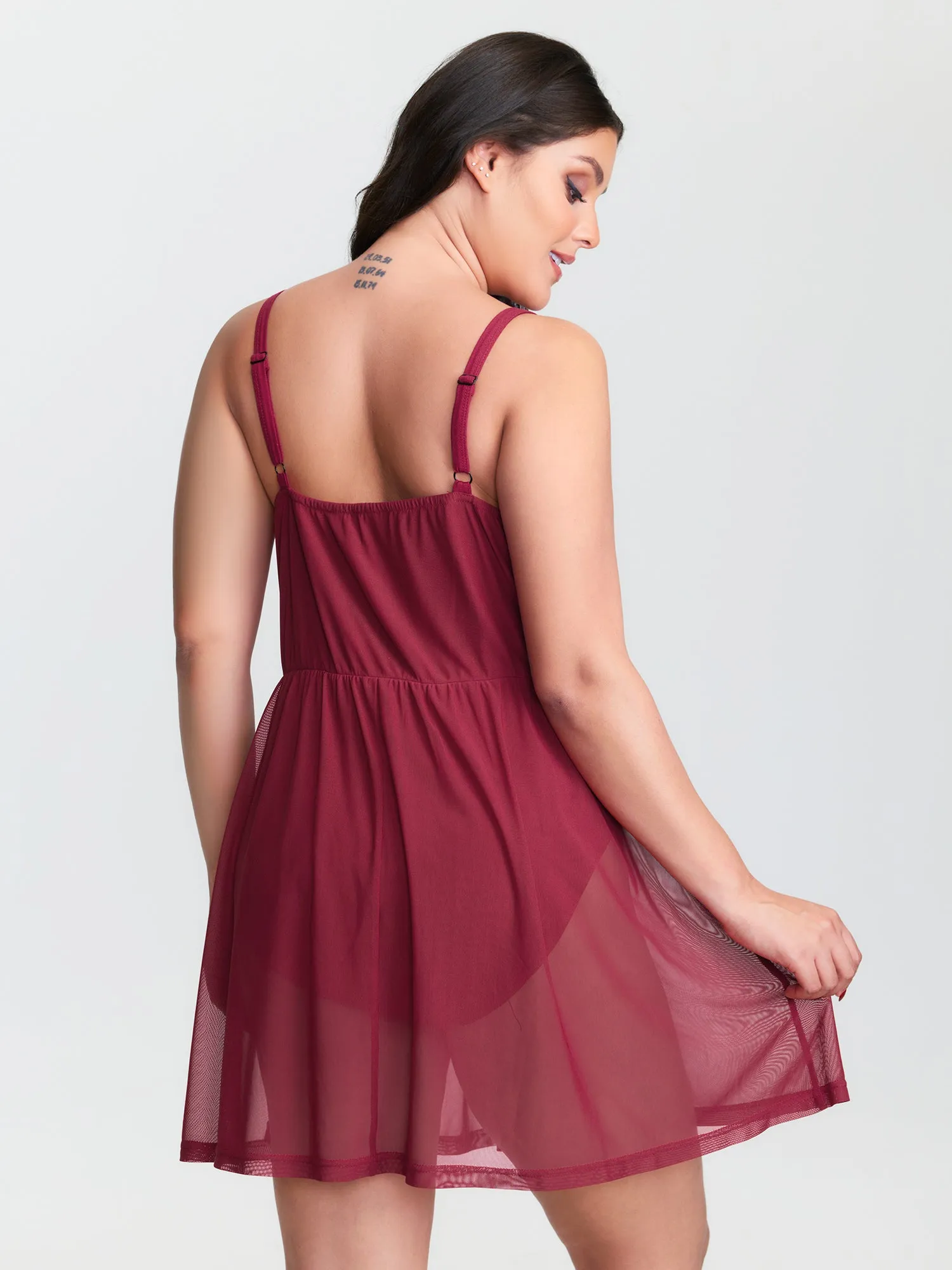 Lace Mesh V-Neckline Sheer Lounge Jumpsuit sold by Bloomchic product image thumbnail 4