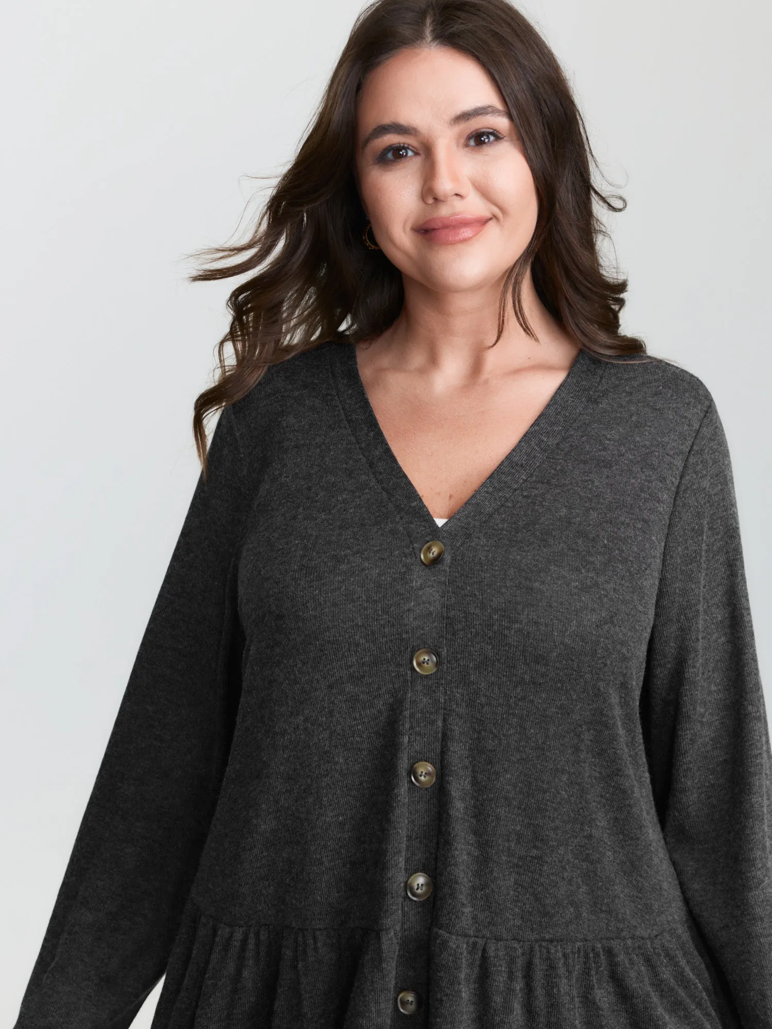 Textured Ruffled Hem Button Blouse sold by Bloomchic product image thumbnail 2