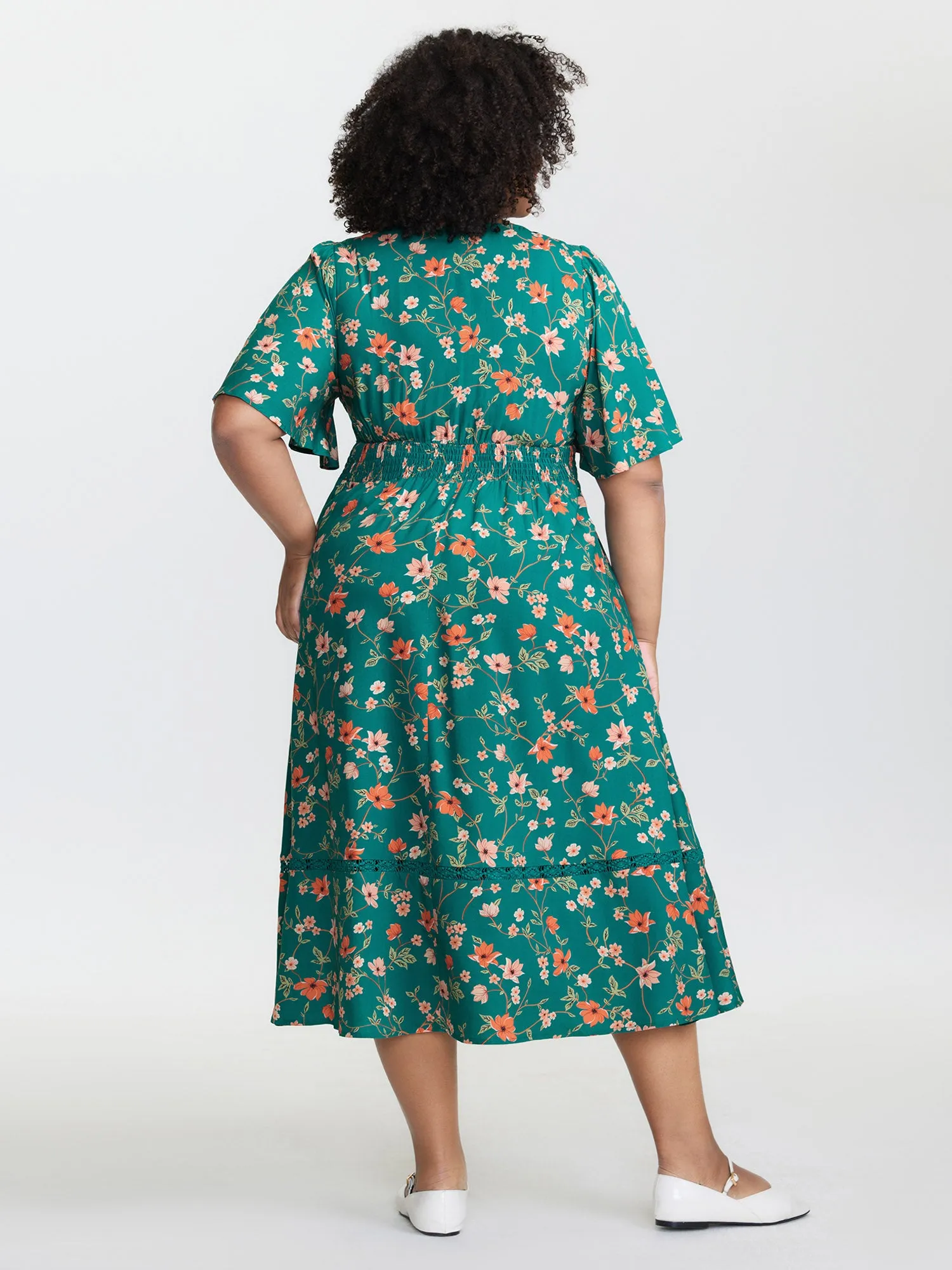 Floral Fun Lace Trim Shirred Midi Dress sold by Bloomchic product image thumbnail 4