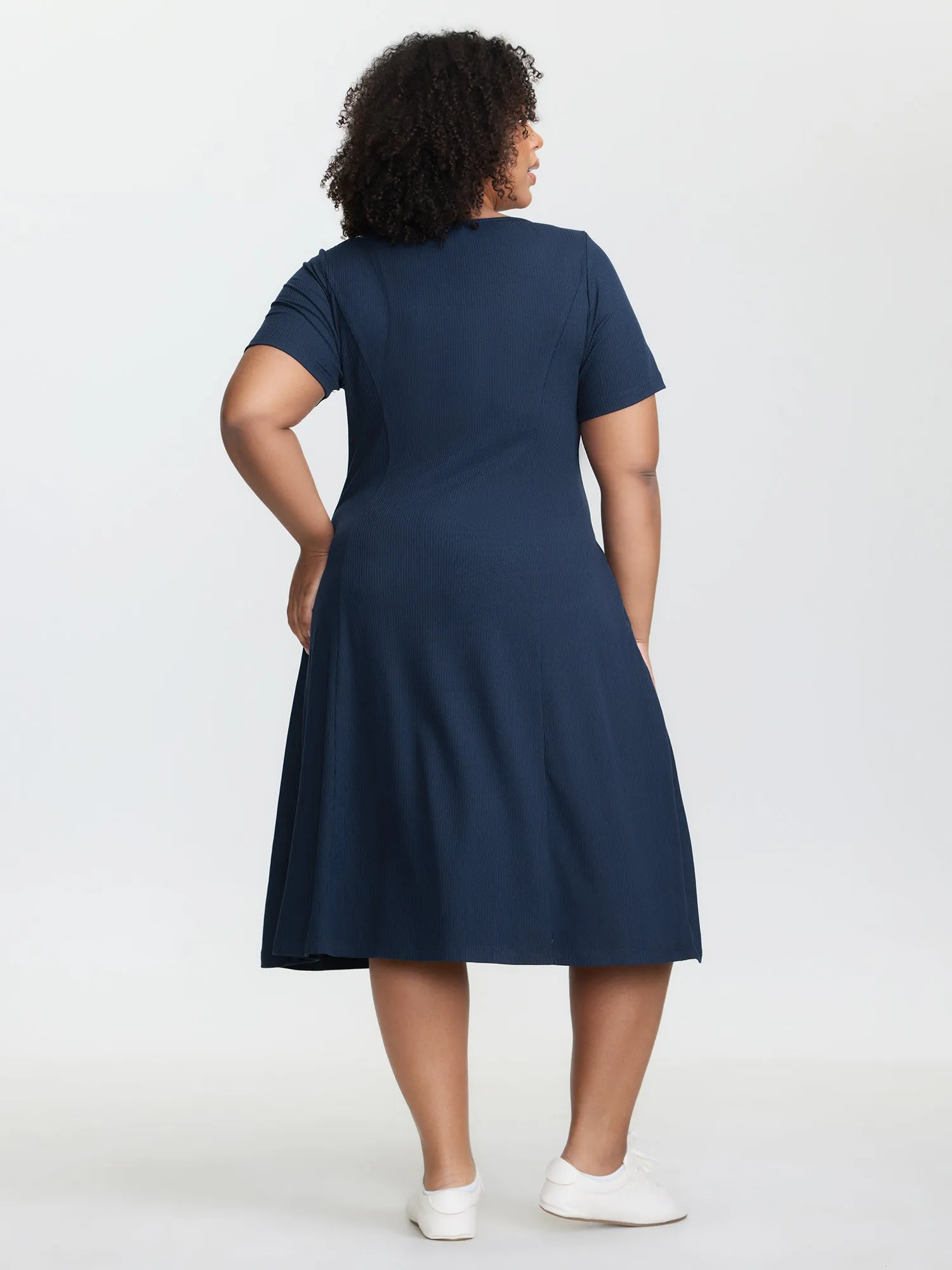 Ruched Bust-Friendly Square Neckline Midi Dress sold by Bloomchic product image thumbnail 4