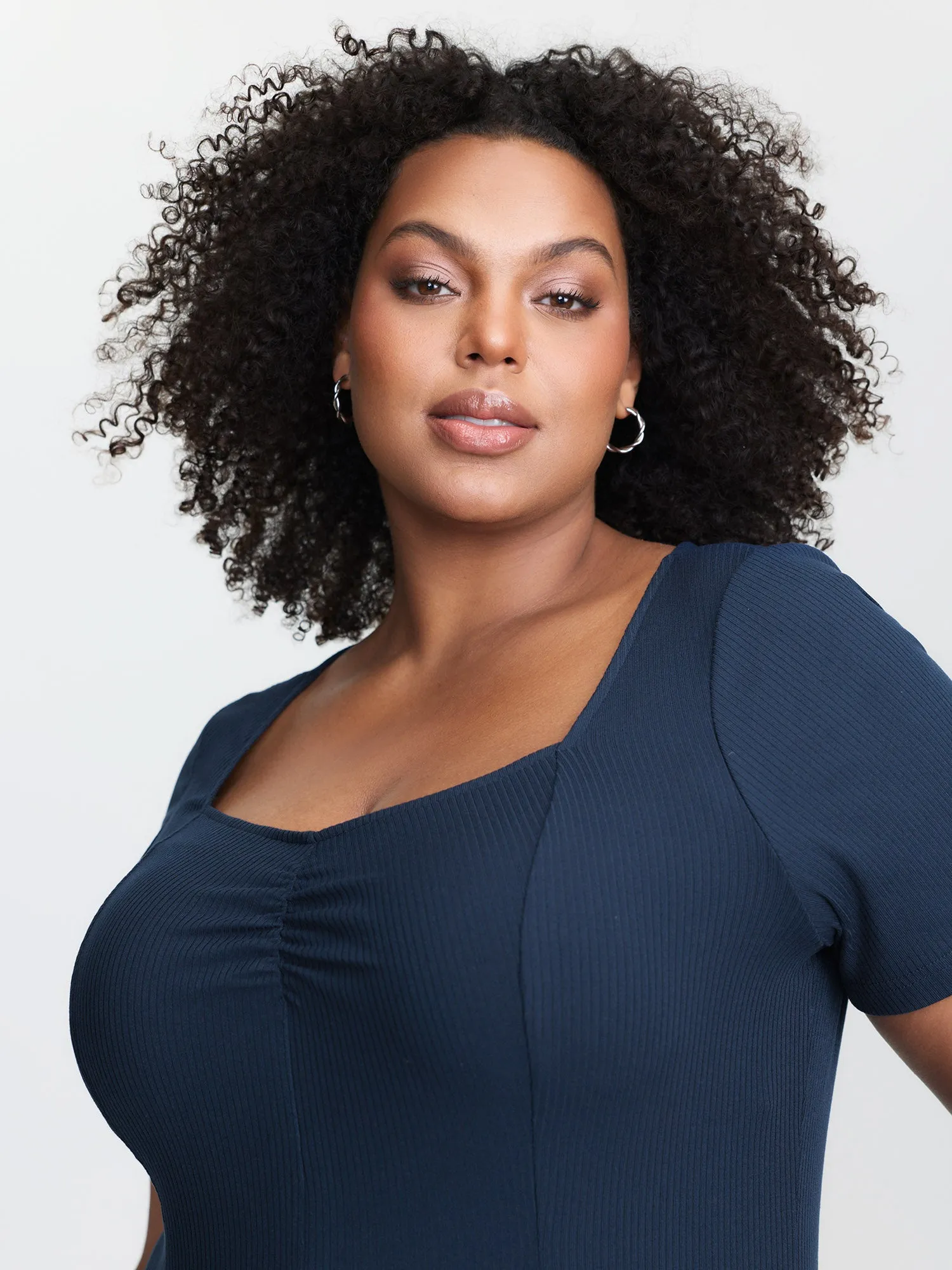 Ruched Bust-Friendly Square Neckline Midi Dress sold by Bloomchic product image thumbnail 2