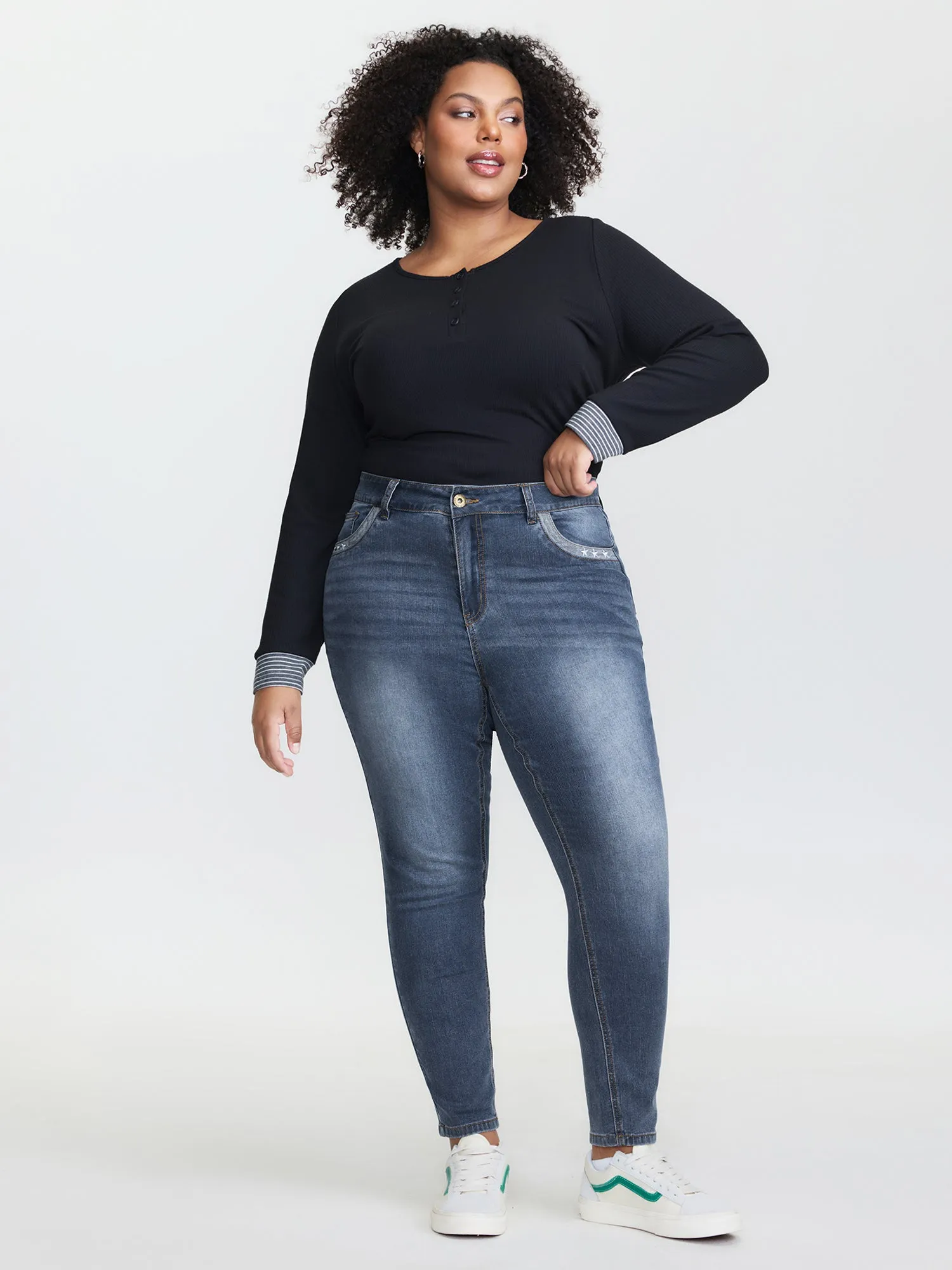 High-Rise Embroidered Cropped Skinny-Fit Jeans sold by Bloomchic product image thumbnail 2