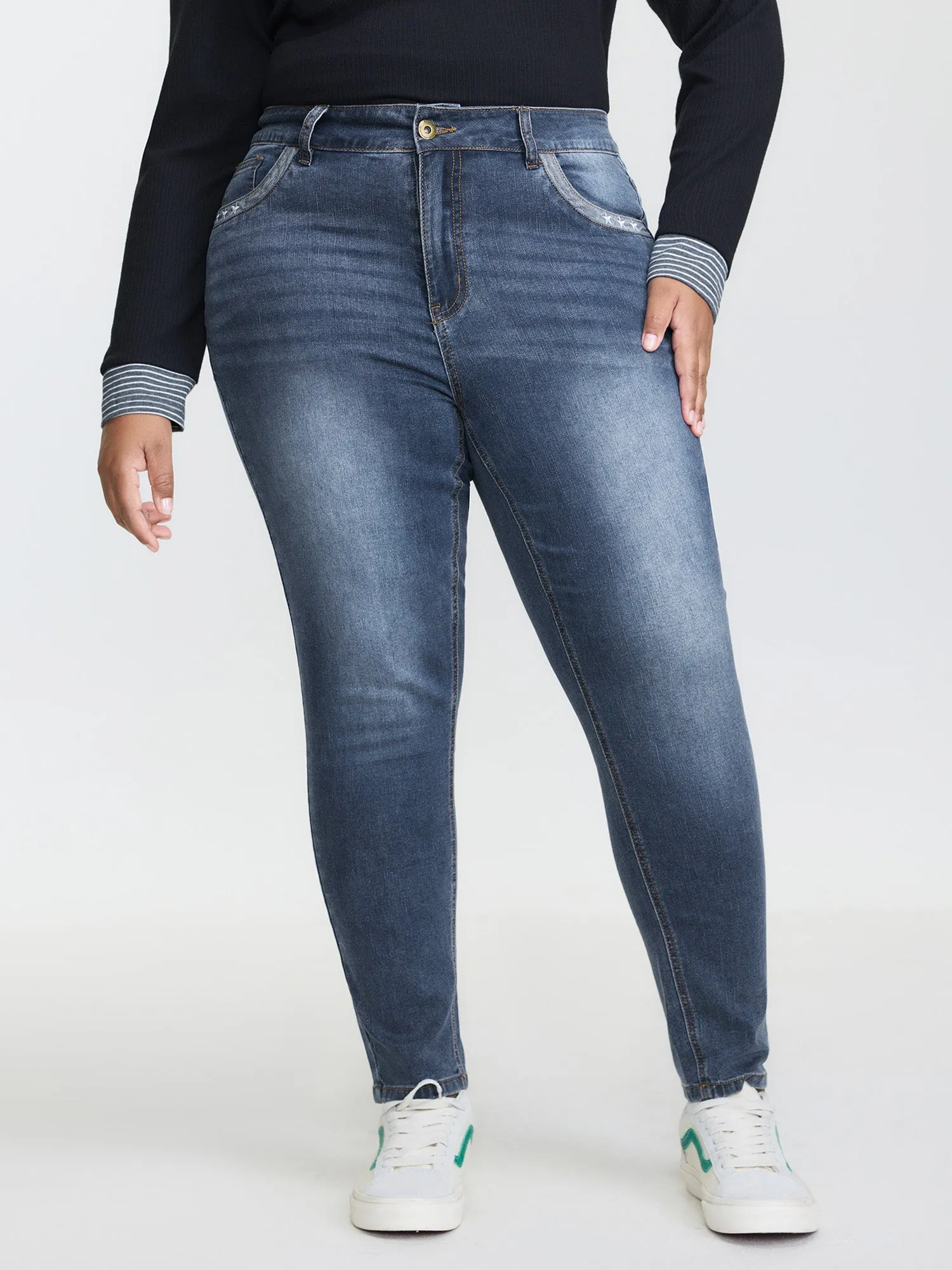High-Rise Embroidered Cropped Skinny-Fit Jeans sold by Bloomchic