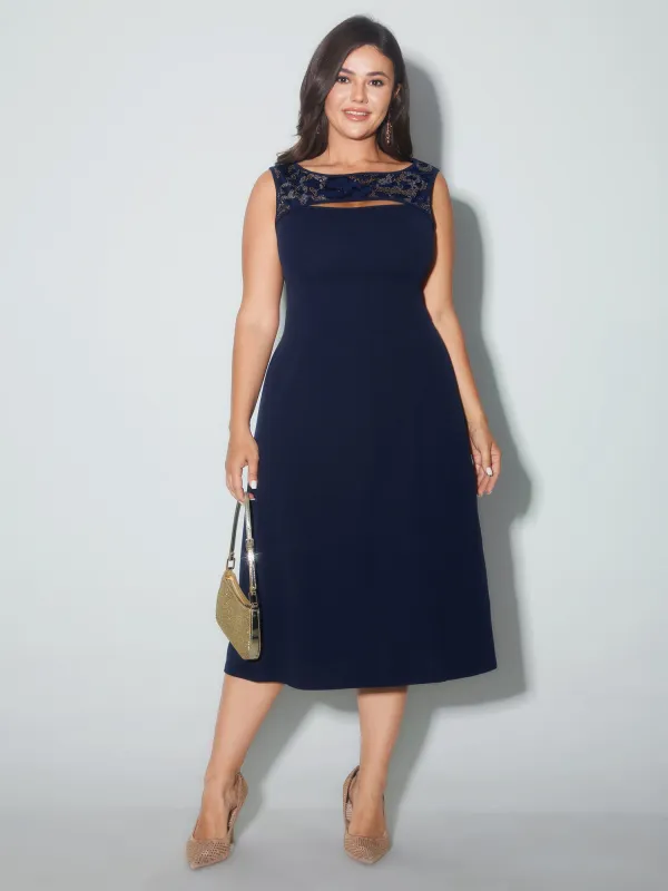 Sequin Sheer Neckline Cut-Out Midi Dress sold by Bloomchic