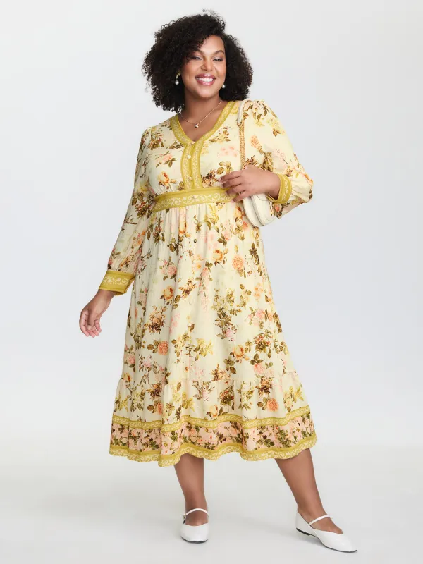 Sunkissed Floral Color Contrast Midi Dress sold by Bloomchic