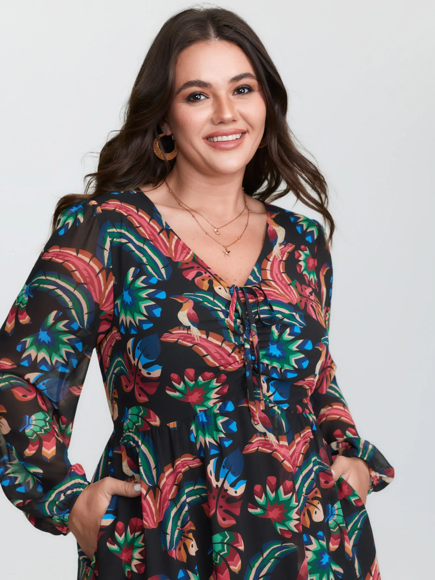 Bright Tropical Floral Print Drawstring Maxi Dress sold by Bloomchic product image thumbnail 2